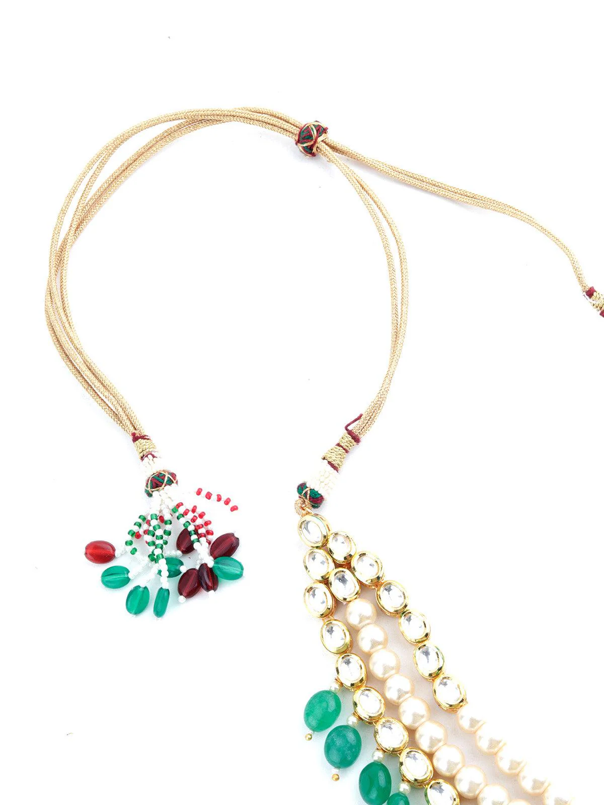 Odette Women Layered Blissful Green Kundan-Pearl-Mani Necklace Set - Image 7