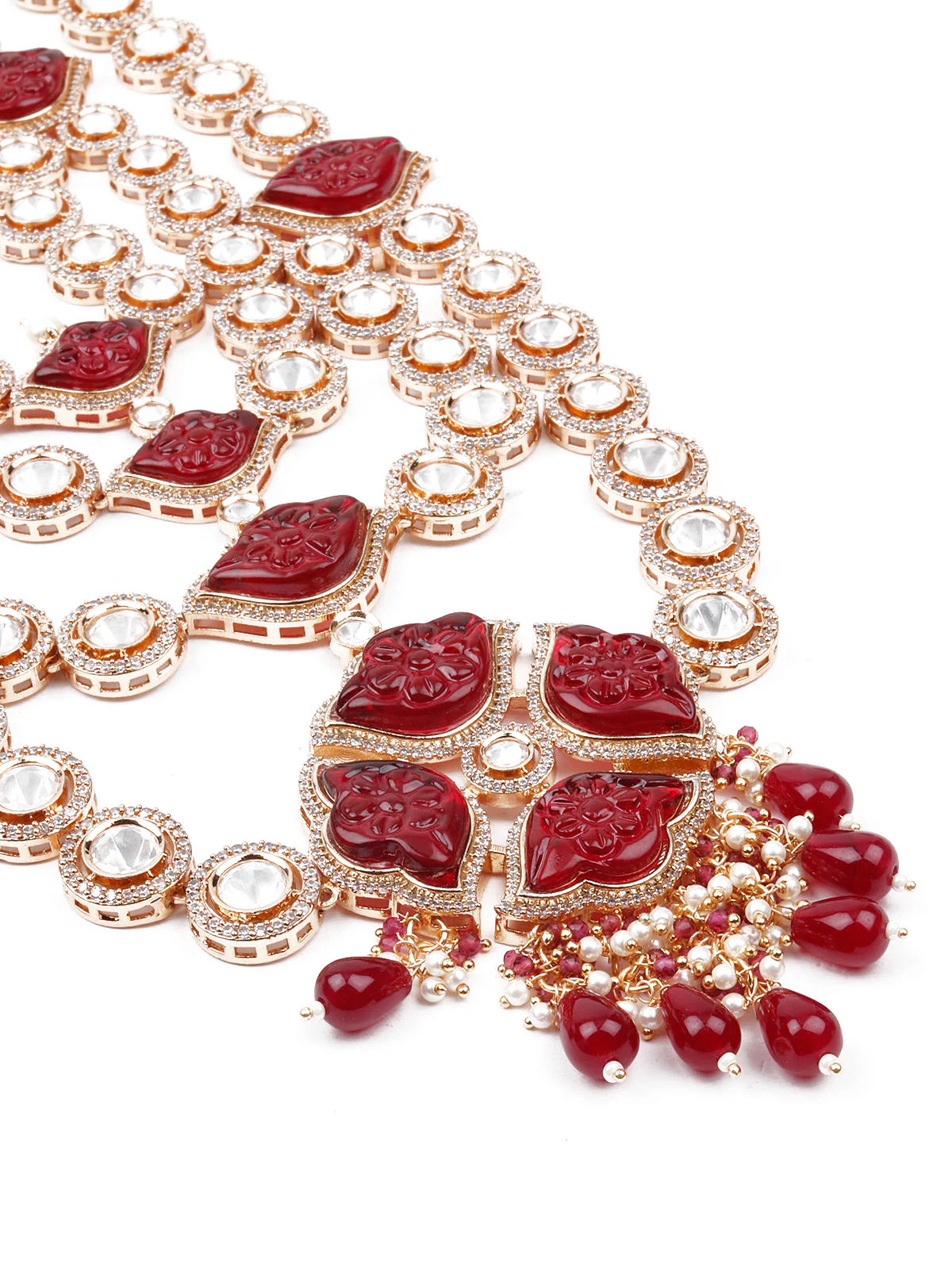 Odette Women Layered Bridal Long Rani Haar Necklace Set - Image 5