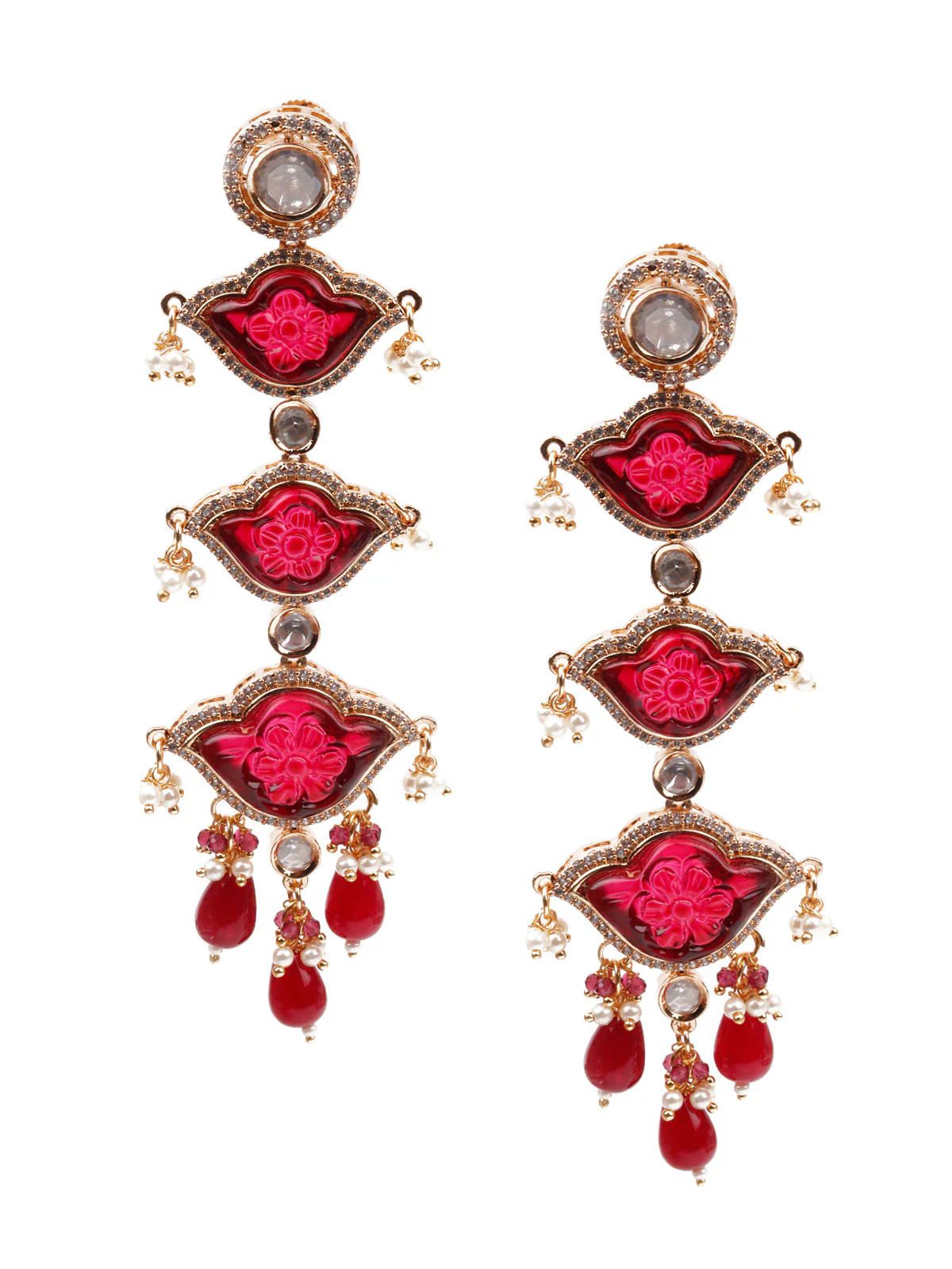 Odette Women Layered Bridal Long Rani Haar Necklace Set - Image 7