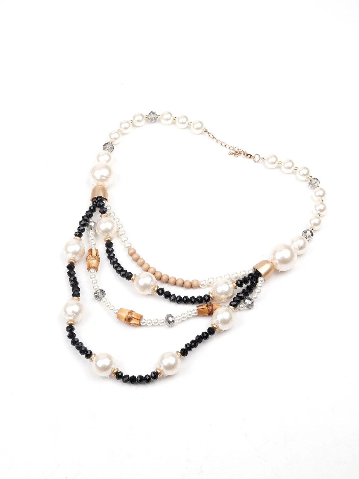 Odette Women Layered White And A Black Beaded Statement Necklace - Image 2