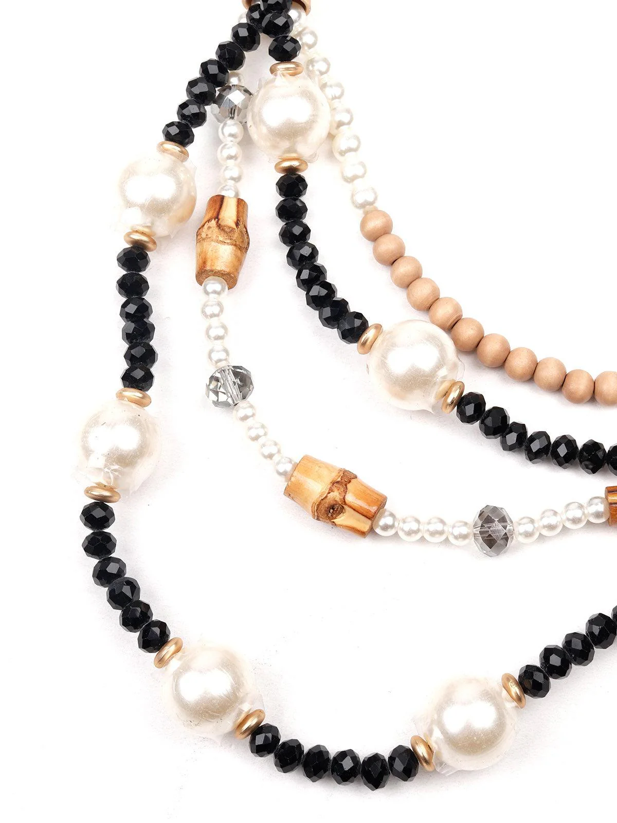Odette Women Layered White And A Black Beaded Statement Necklace - Image 4