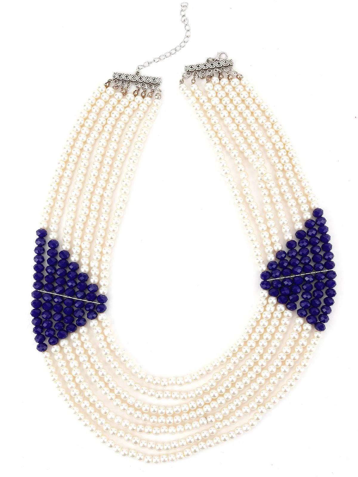 Odette Women Layering White And Royal Blue Pearl Queen Look Necklace - Image 3