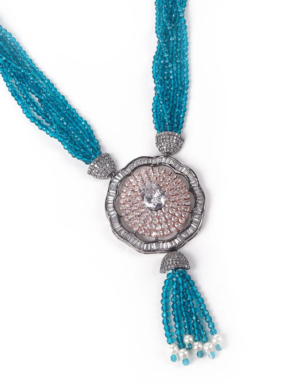 Odette Women Light Blue Beautiful Beaded Pendant Necklace Set - Image 4