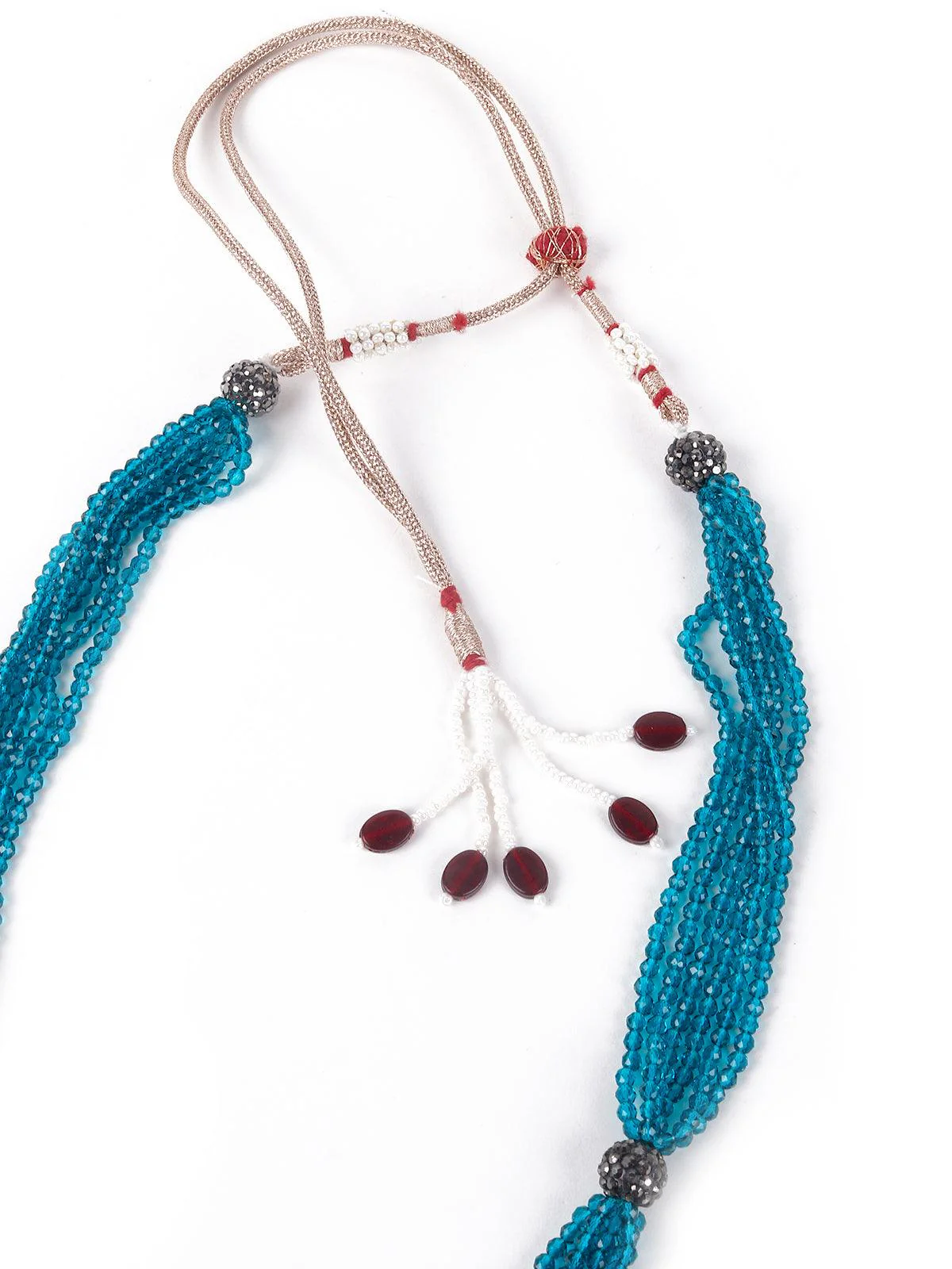 Odette Women Light Blue Beautiful Beaded Pendant Necklace Set - Image 5