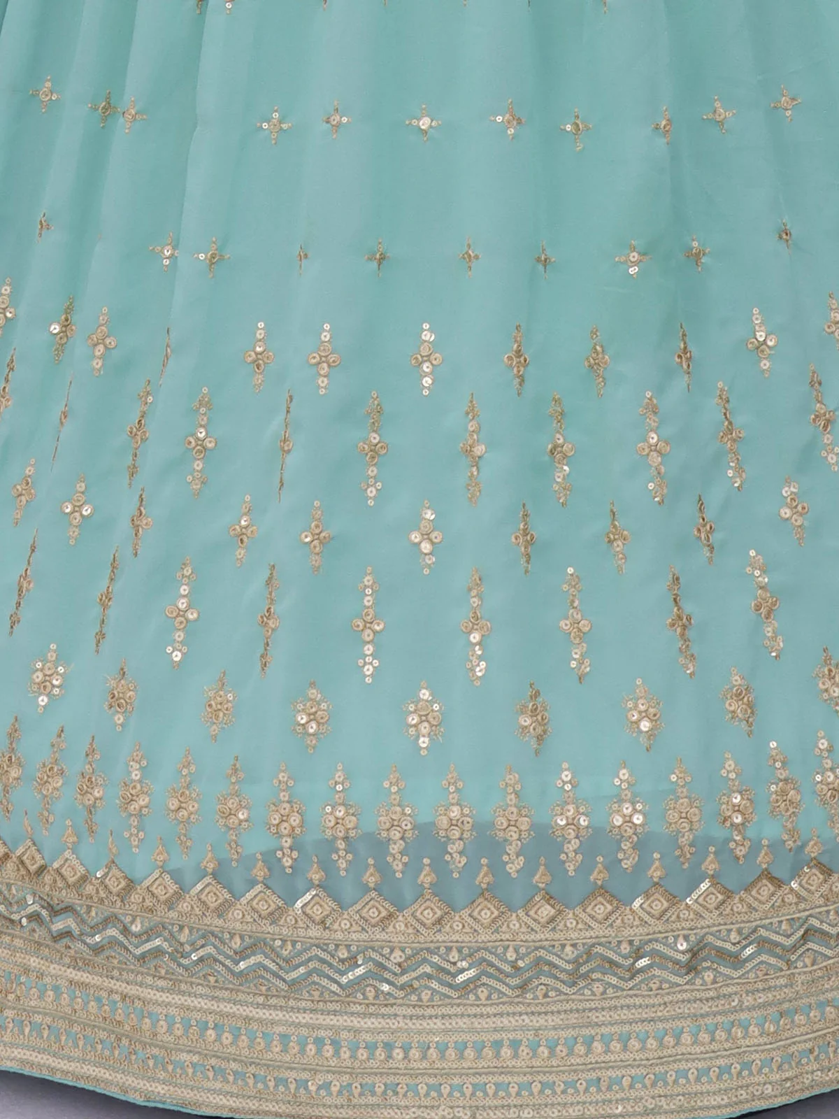 Odette Women Light Blue Floral Embroidered Georgette Semi Stitched Gown - Image 3