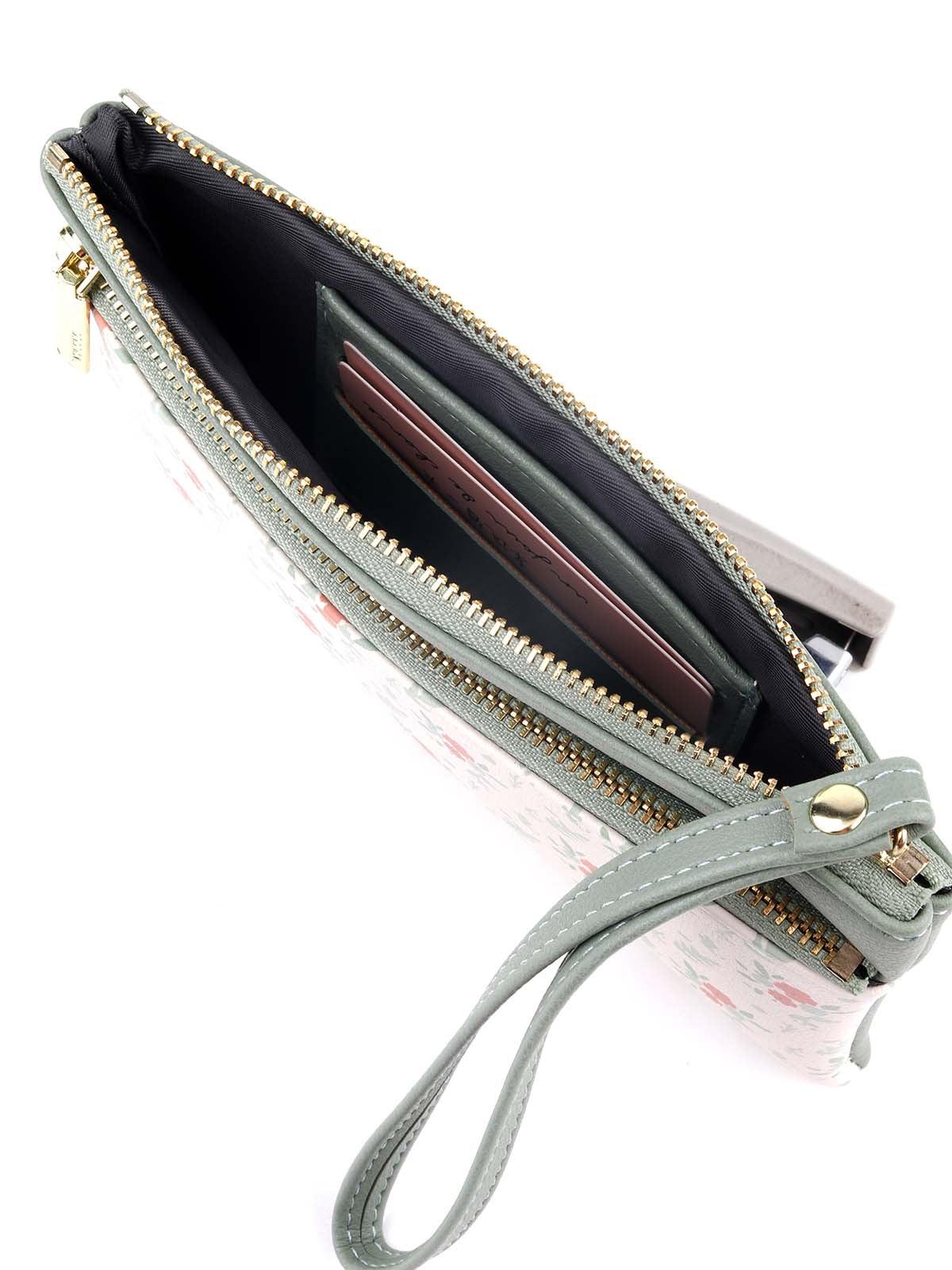 Odette Women Light Green And White Floral Pouch - Image 6