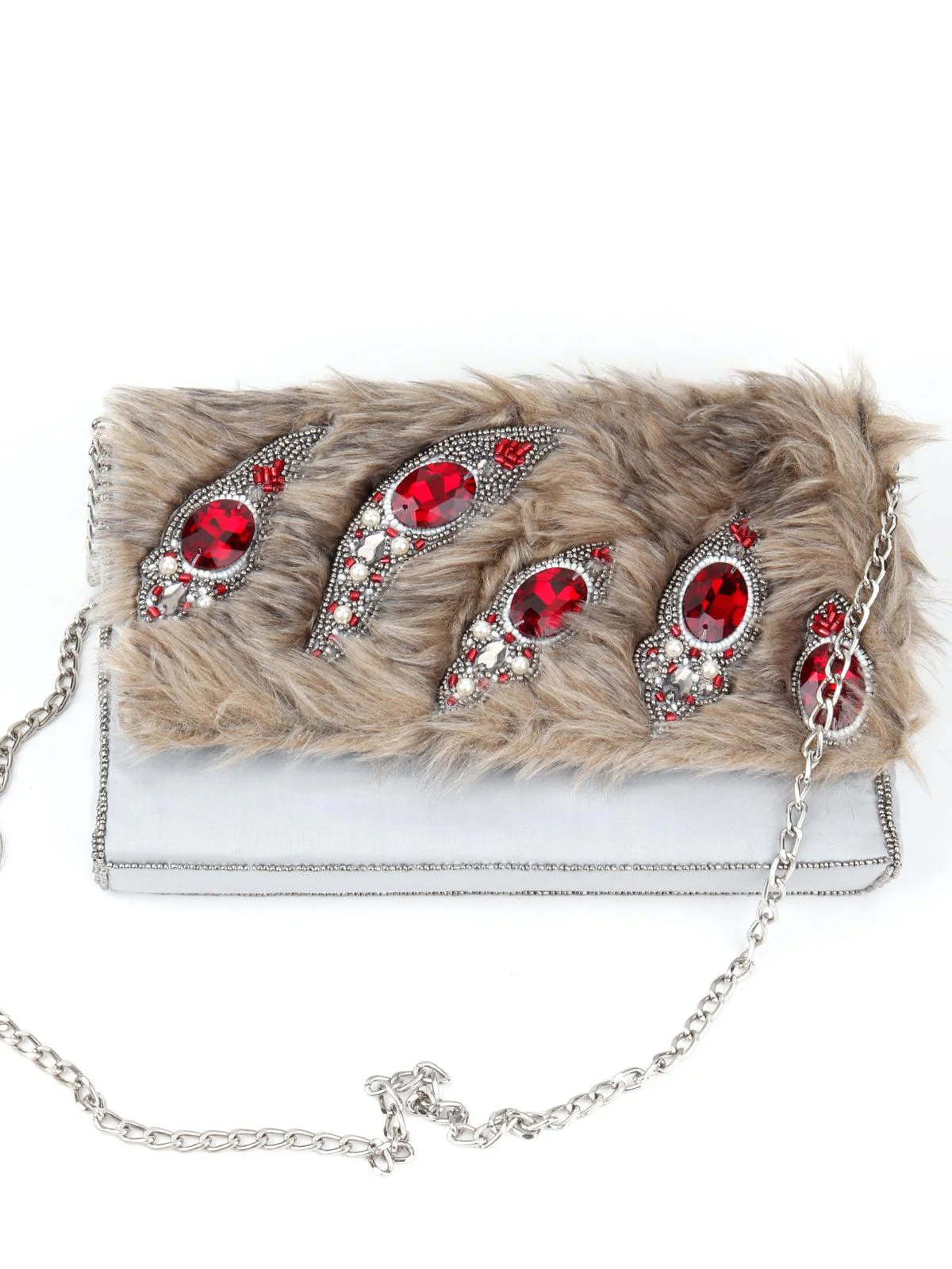 Odette Women Light Grey Feather Sling Bag - Image 3