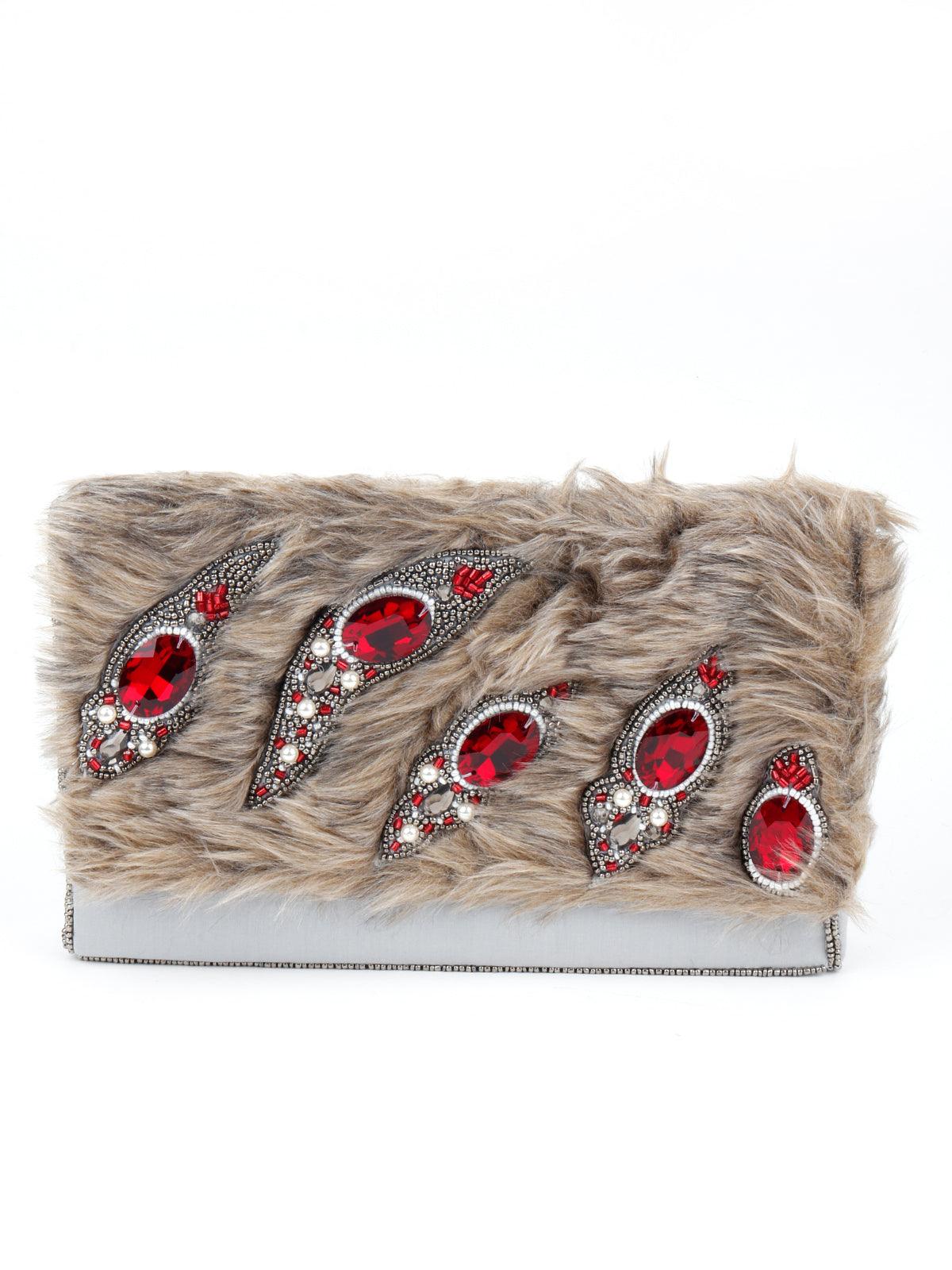 Odette Women Light Grey Feather Sling Bag - Image 4