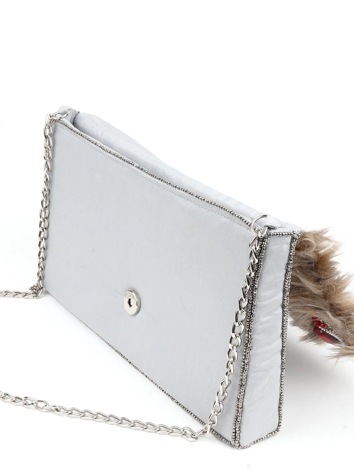 Odette Women Light Grey Feather Sling Bag - Image 5
