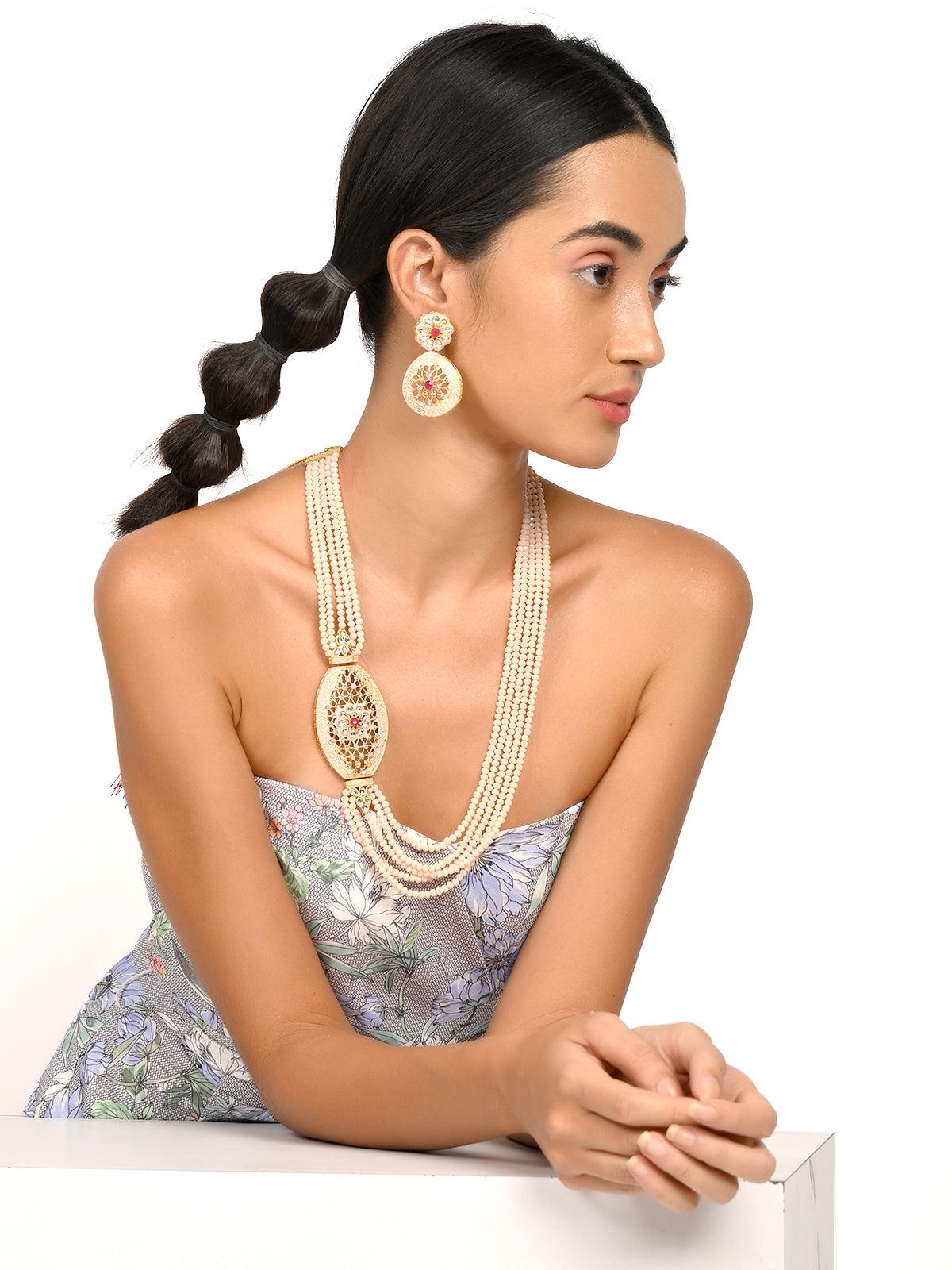 Odette Light Peach Designer Elegant Necklace Set For Women - Image 2