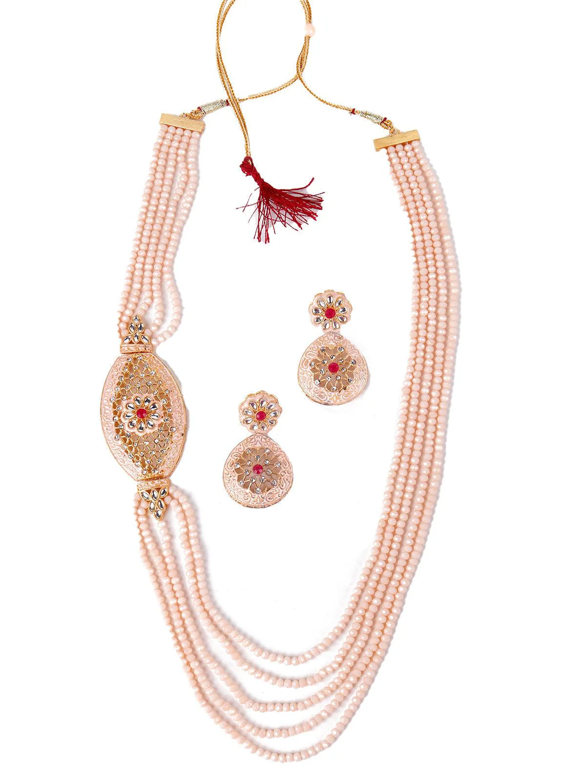 Odette Light Peach Designer Elegant Necklace Set For Women - Image 3