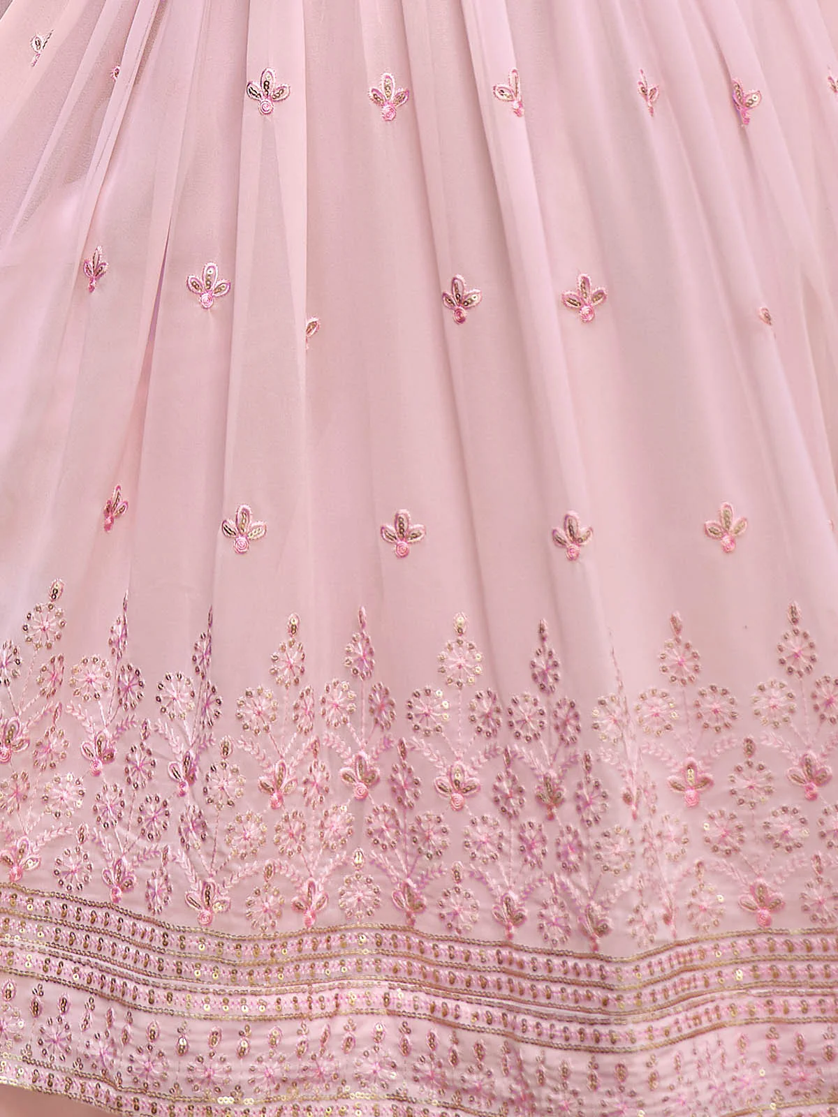 Odette Women Light Pink Georgette Semi Stitched Palazzo Suit - Image 6
