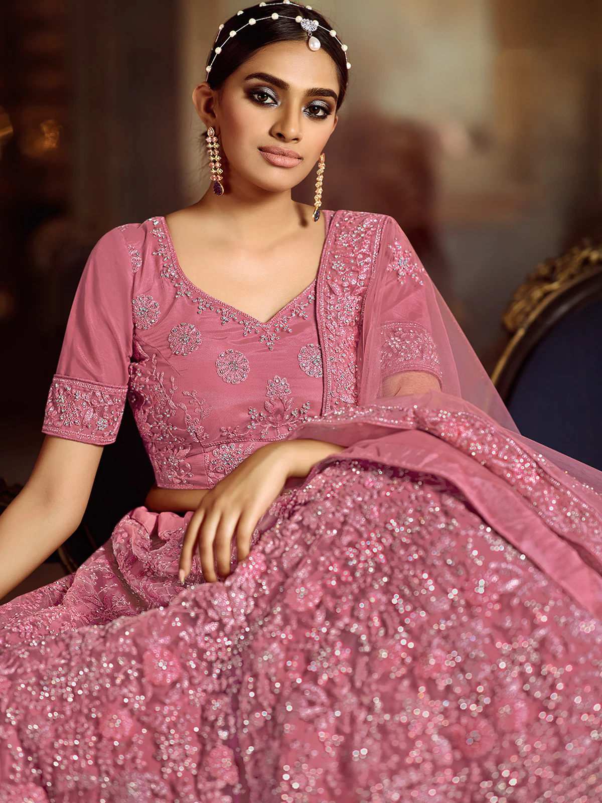 Odette Women Purple Soft Net Semi Stitched Lehenga With Unstitched Blouse - Image 3