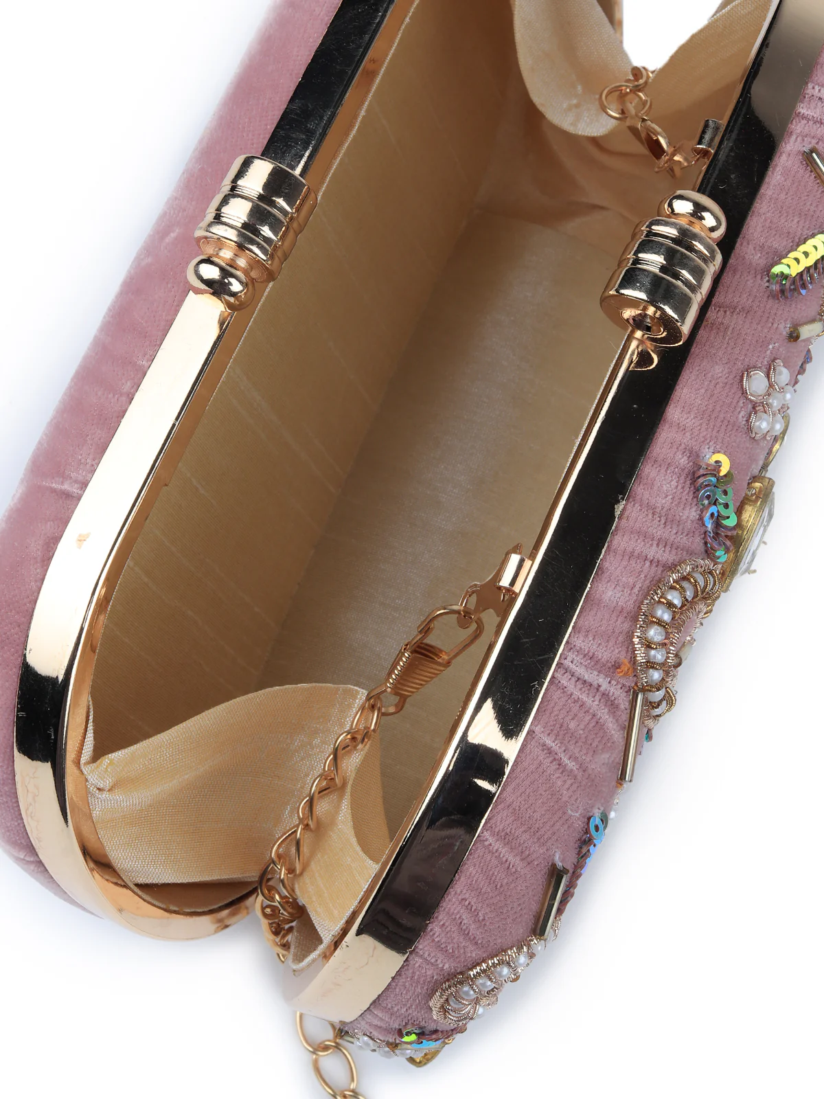 Odette Women Lilac Embroidered Velvet Clutch - Image 6
