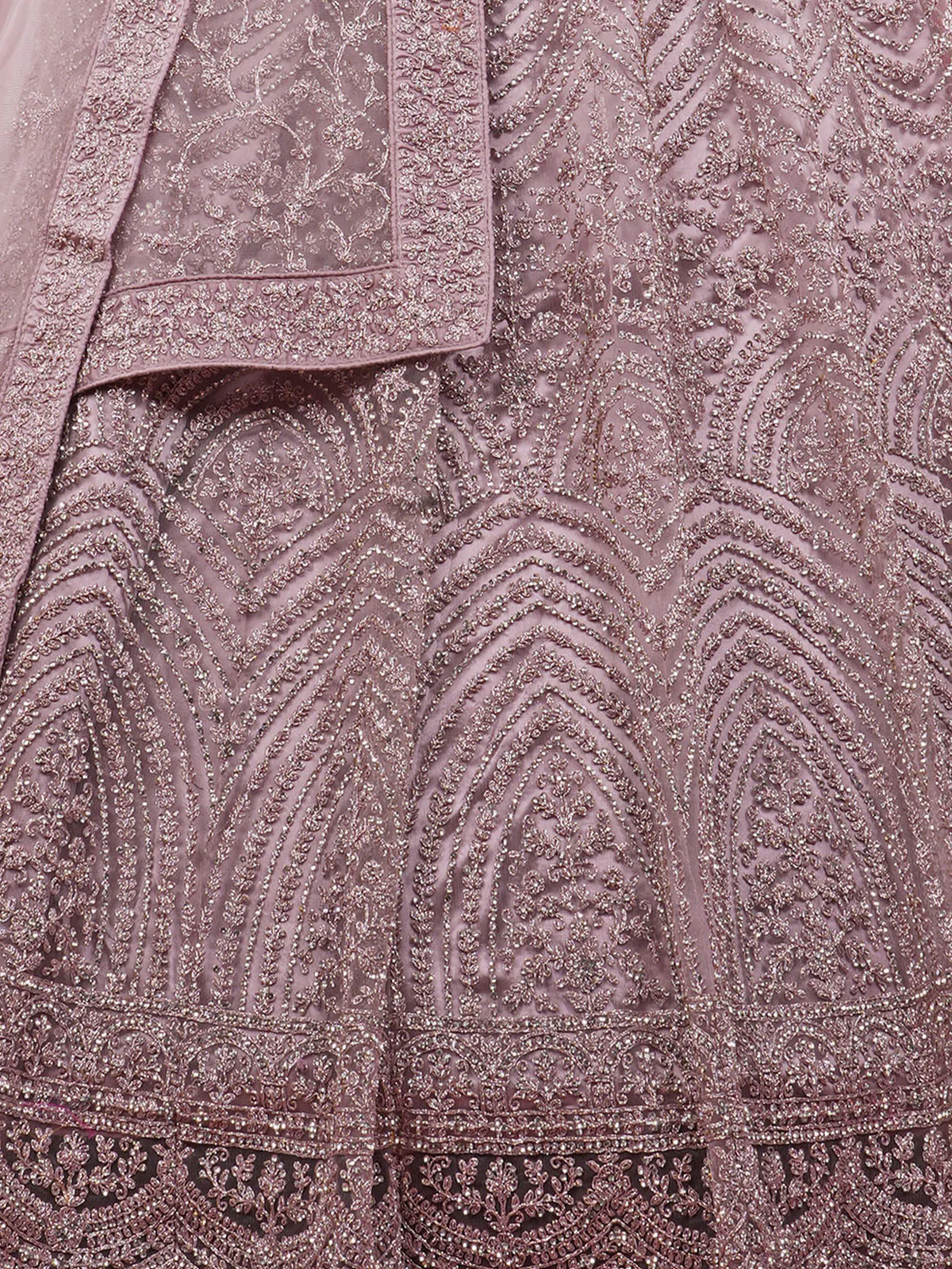 Odette Women Lilac Net Embellished Semi Stitched Lehenga With Unstitched Blouse - Image 3