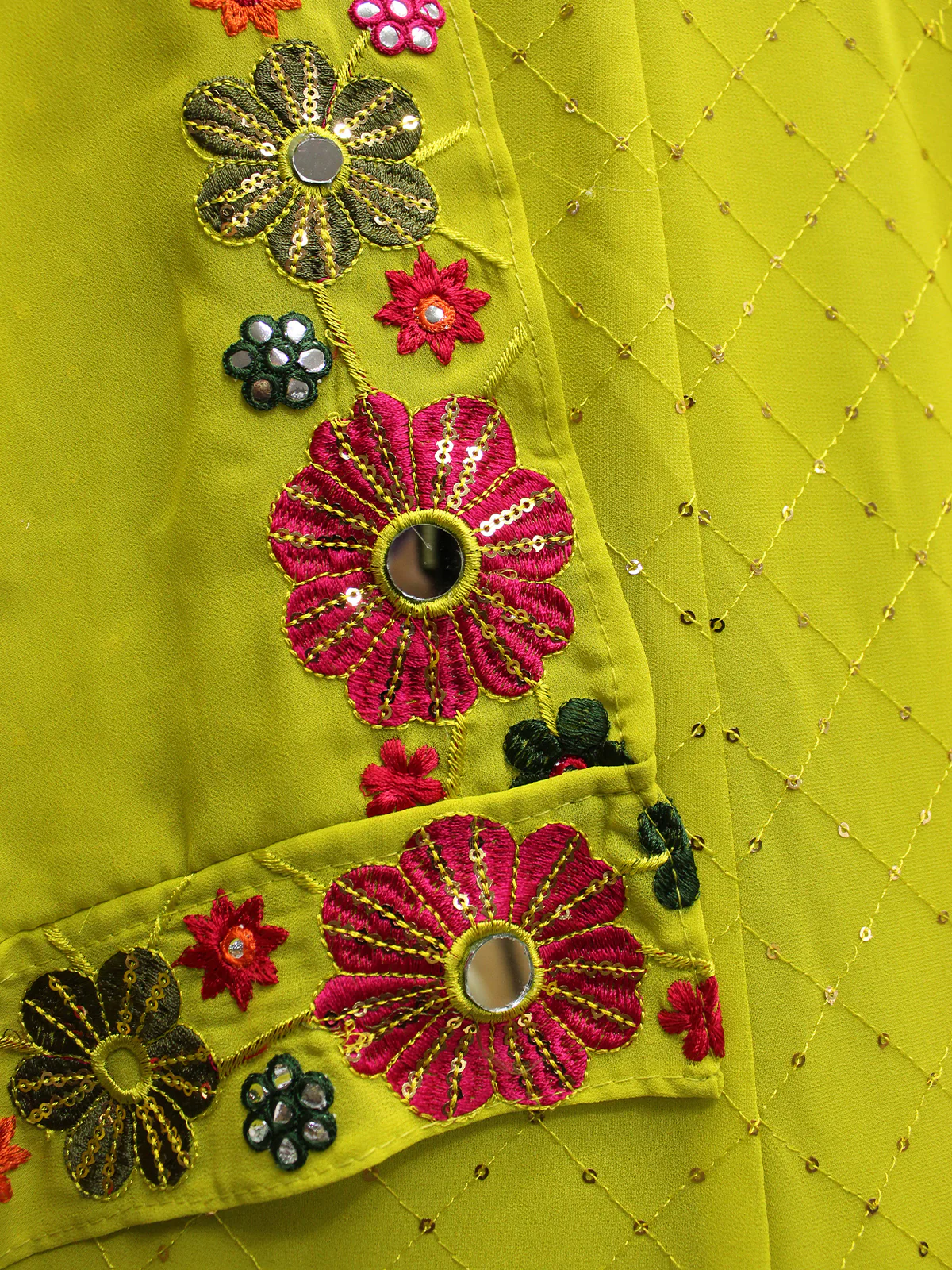 Odette Women Lime Green Georgette Embroidered Semi Stitched Lehenga With  Unstitched Blouse - Image 4
