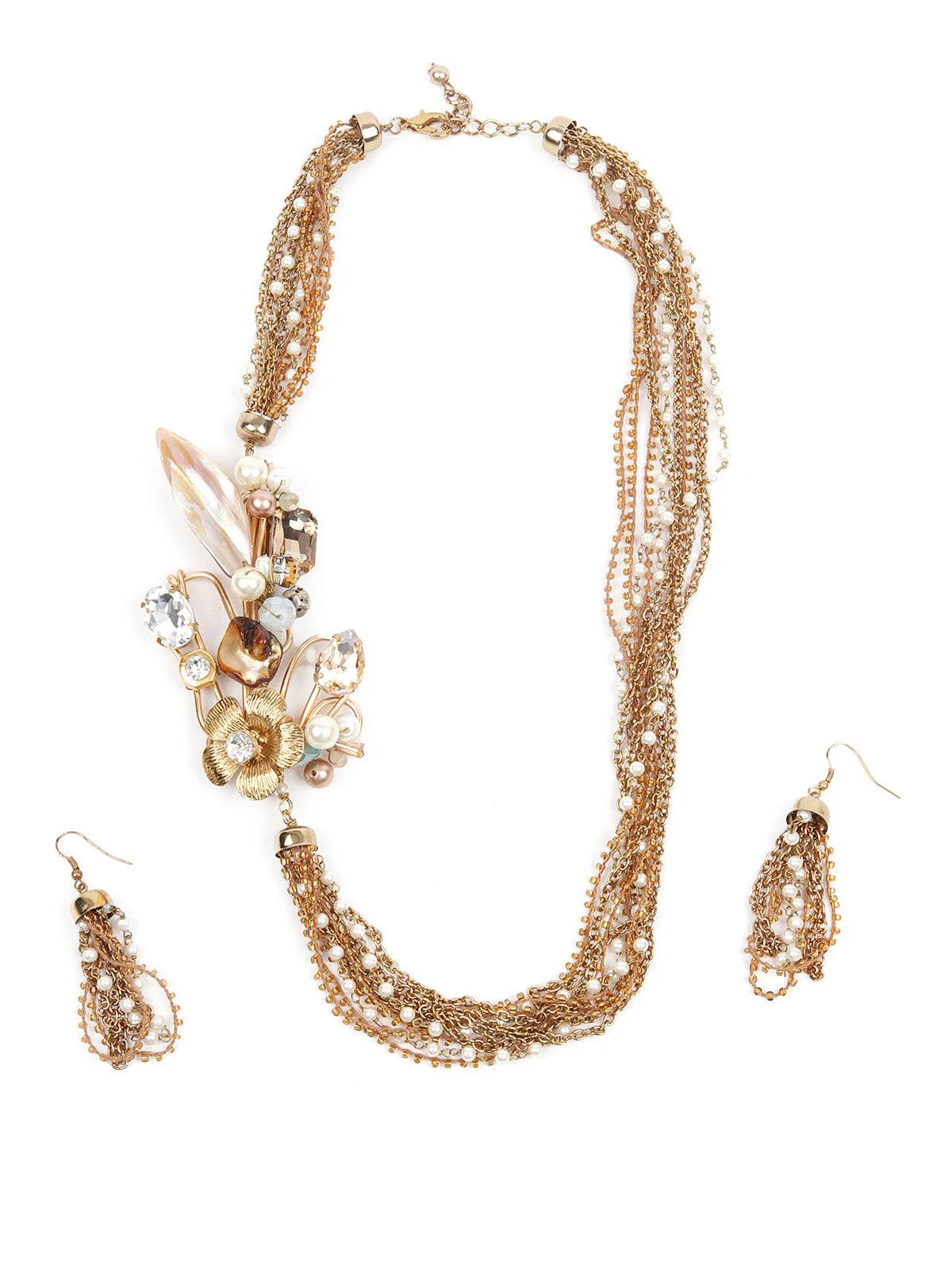 Odette Long Gold Brooch Necklace Set For Women - Image 3