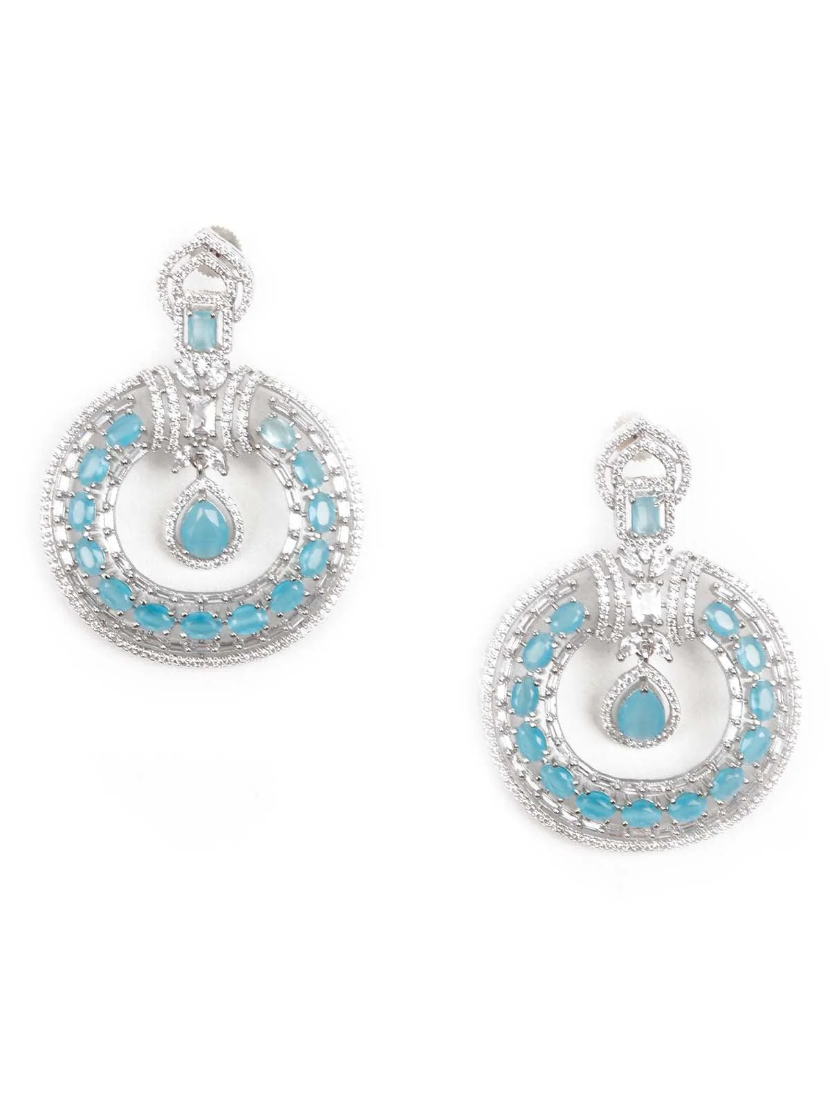 Odette Women Luxuriant German Rhodium And Blue Dangling Earrings - Image 4