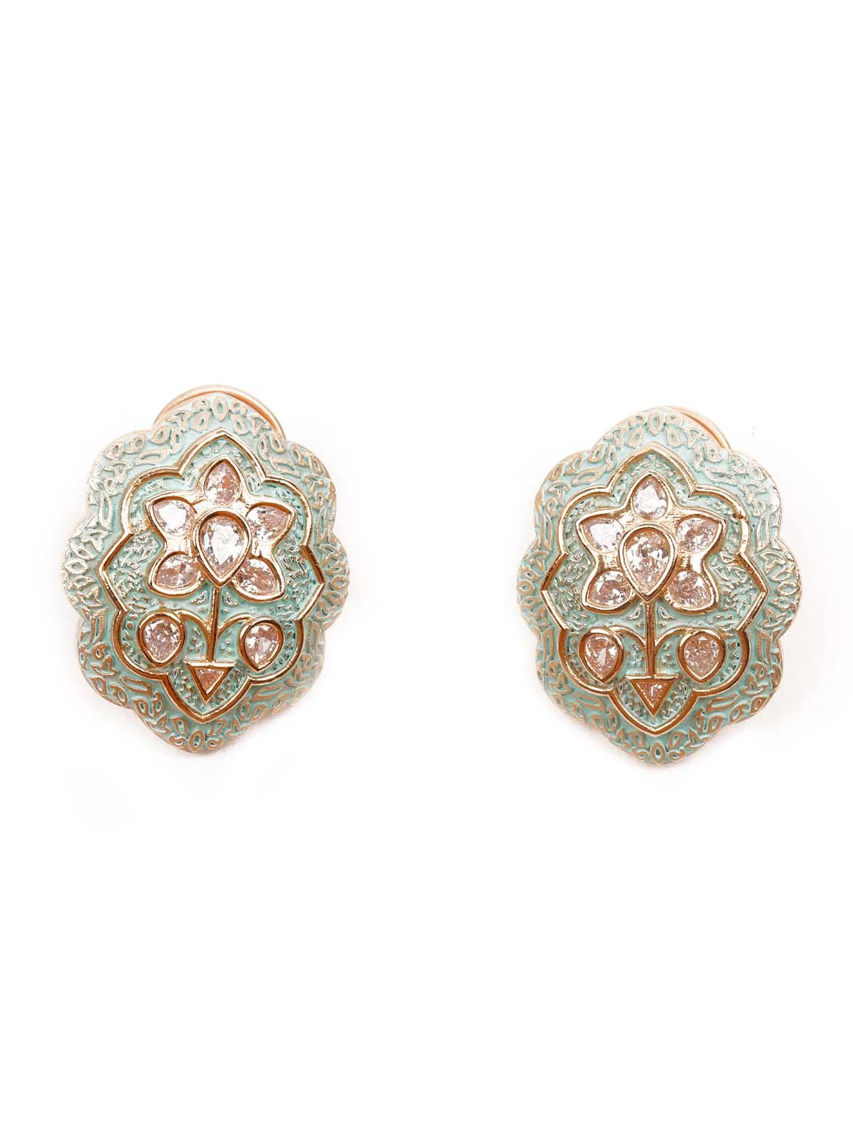 Odette Women Luxuriant Gold Meenakari Ear Studds - Image 3