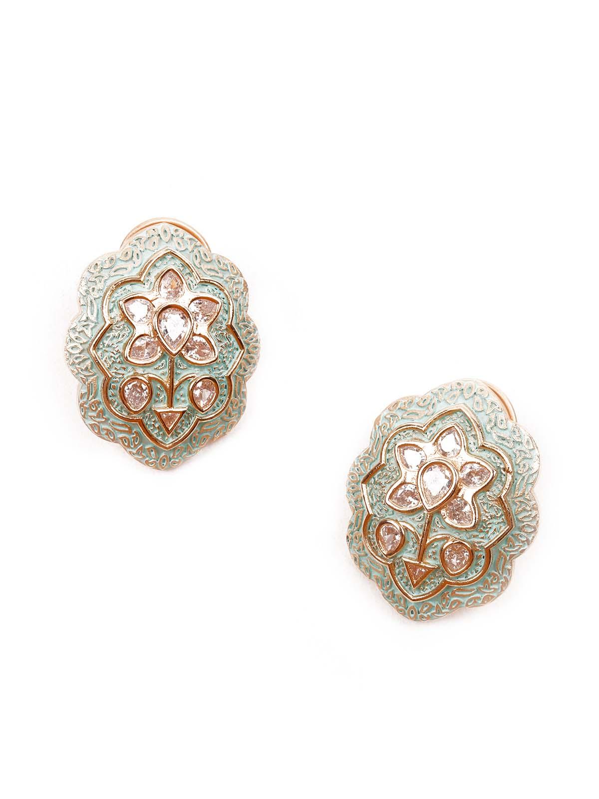 Odette Women Luxuriant Gold Meenakari Ear Studds - Image 4