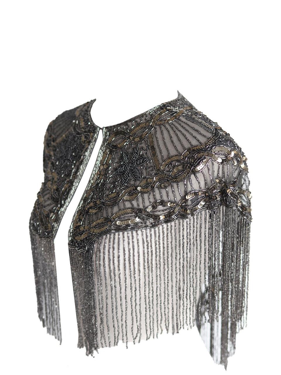 Odette Women Luxurious Grey Beaded Cape - Image 3