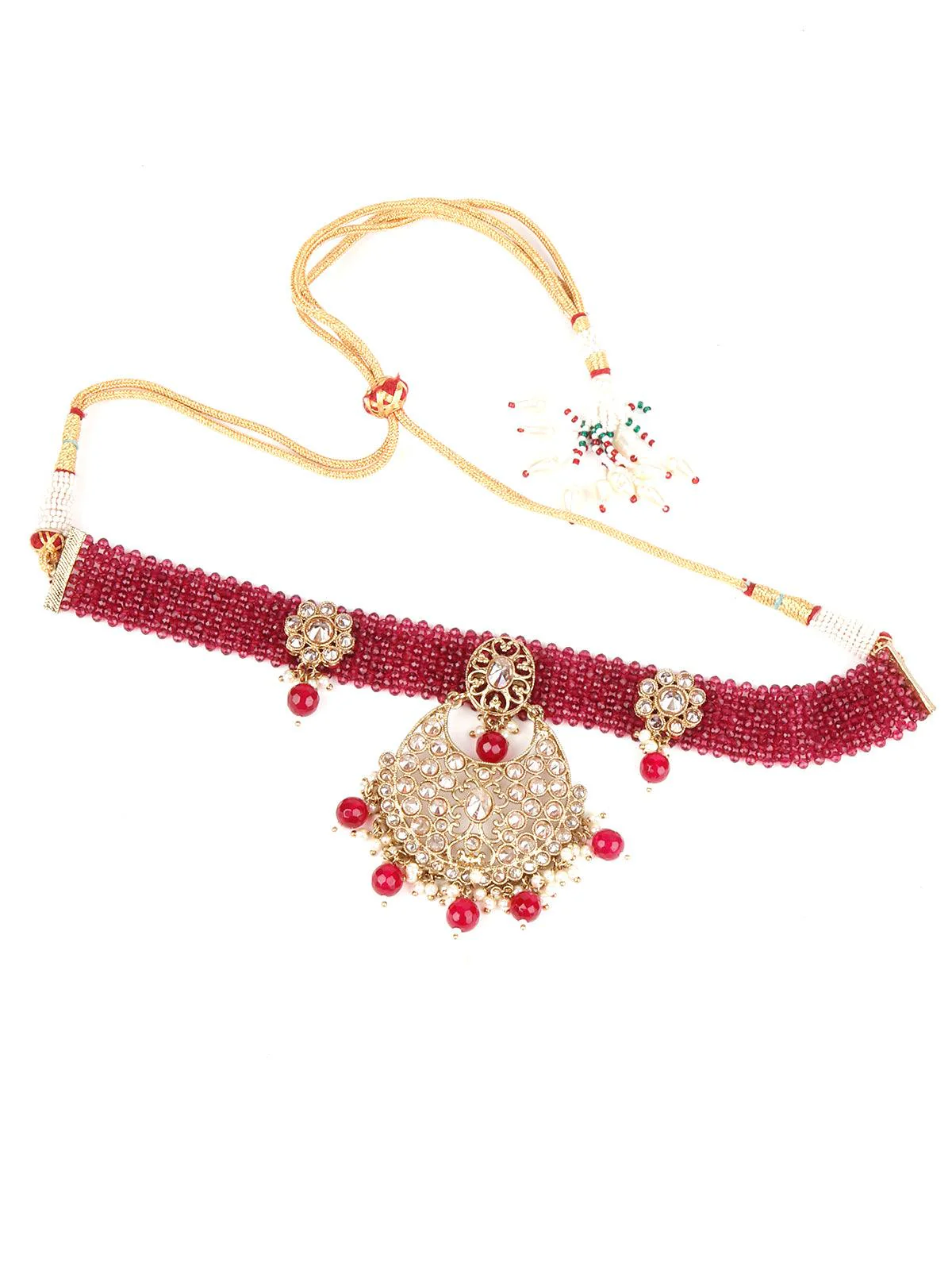 Odette Women Magenta And Golden Choker Necklace - Image 4