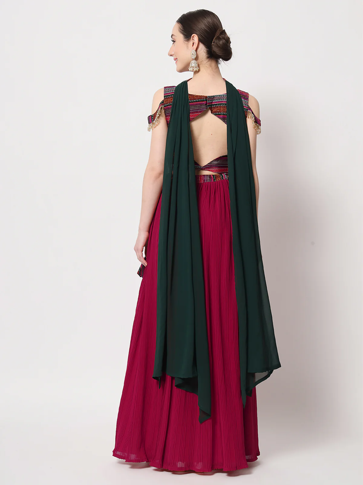 Odette Women Magenta Georgette Semi Stitched Lehenga With Unstitched Blouse - Image 4