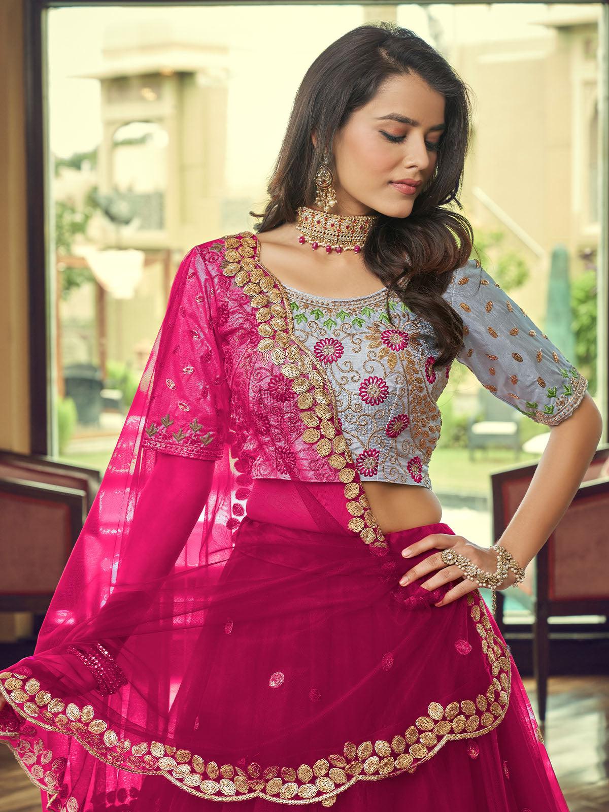 Odette Women Magenta Heavy Net Designer Semi Stitched Lehenga With Unstitched Blouse - Image 4