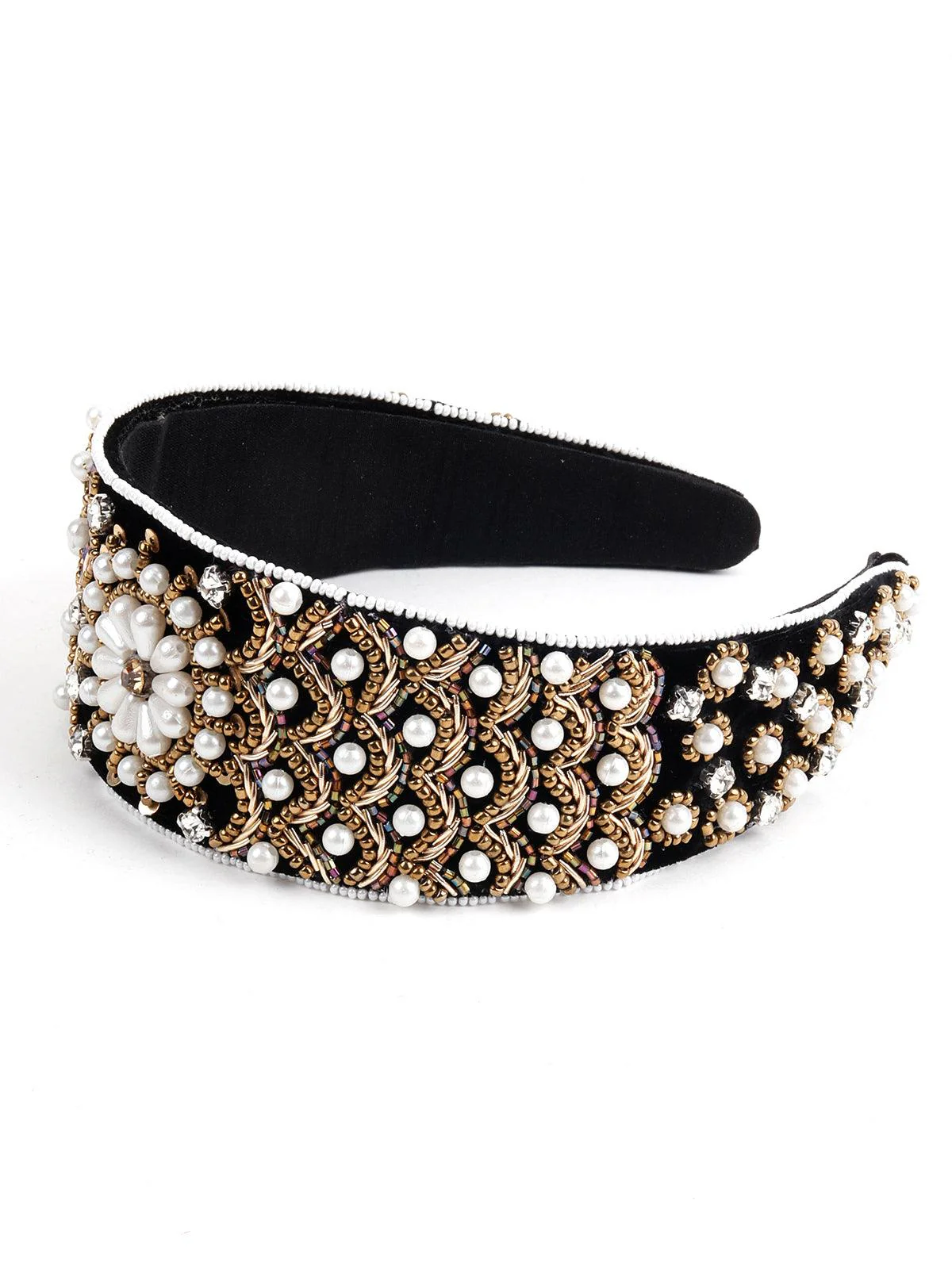 Odette Women Maggie Black Velvet Floral Headband - Image 2