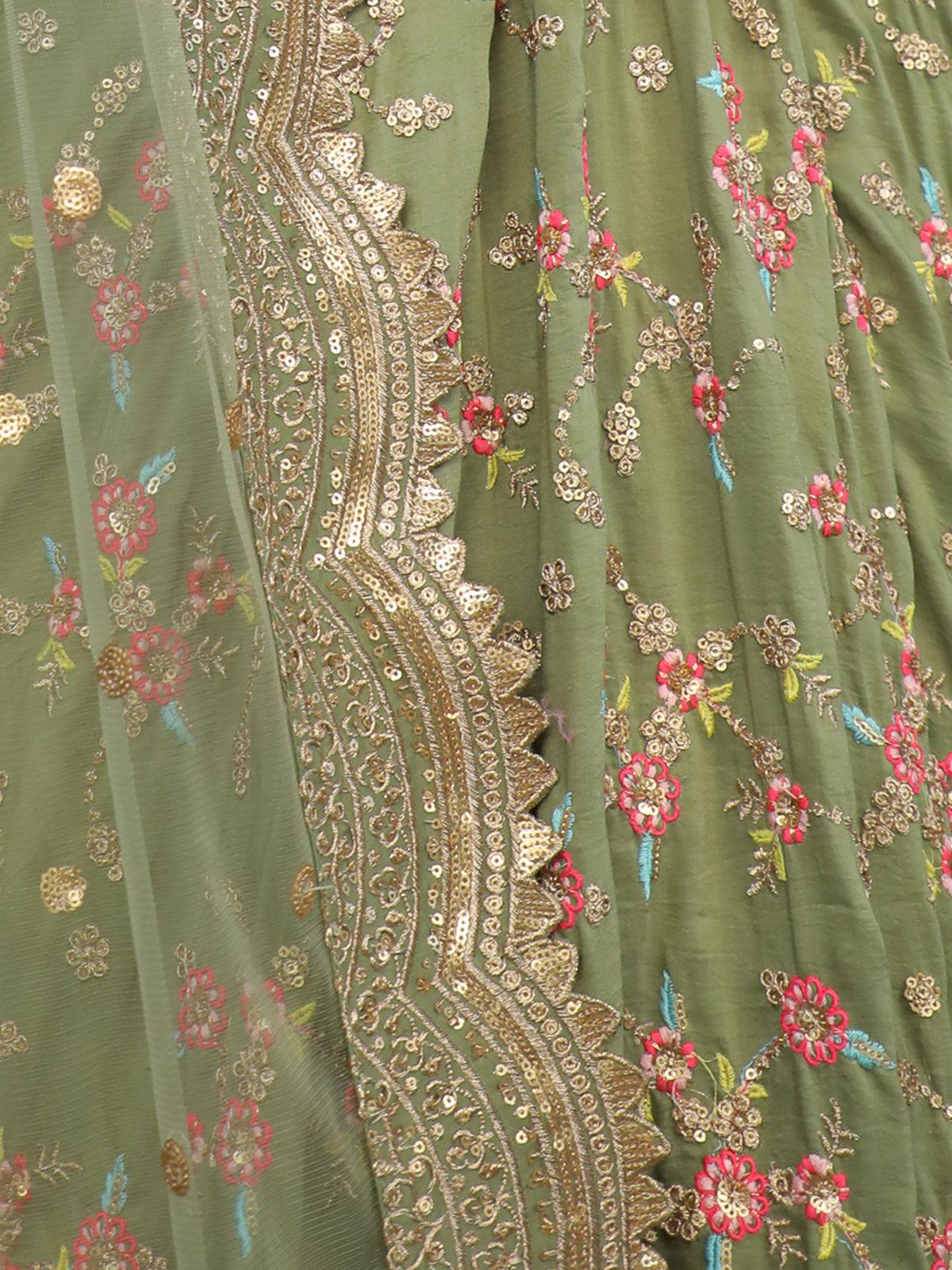 Odette Women Light Green Floral Semi Stitched Lehenga With Unstitched Blouse - Image 7