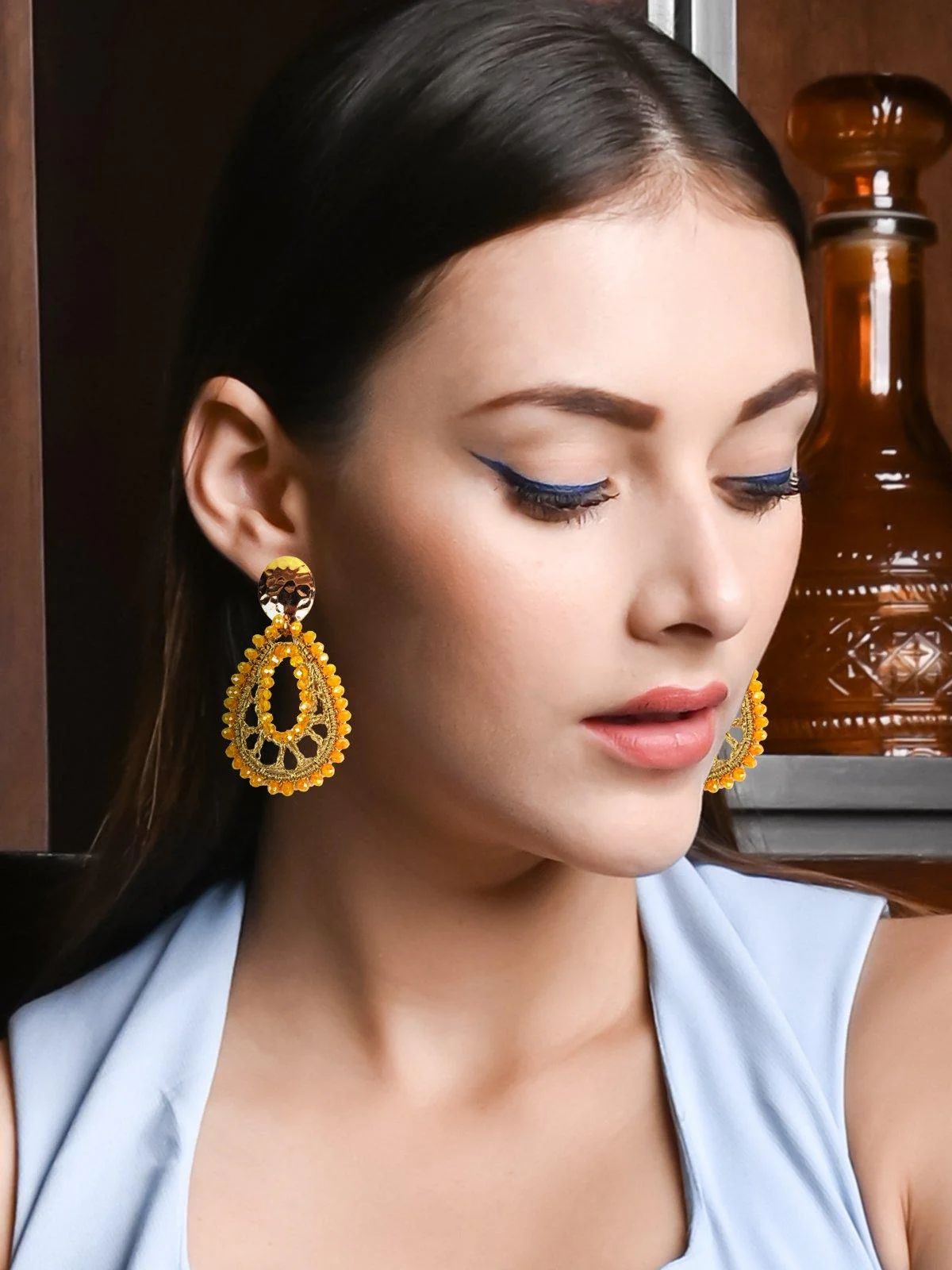 Odette Women Yellow Metal Earrings - Image 2
