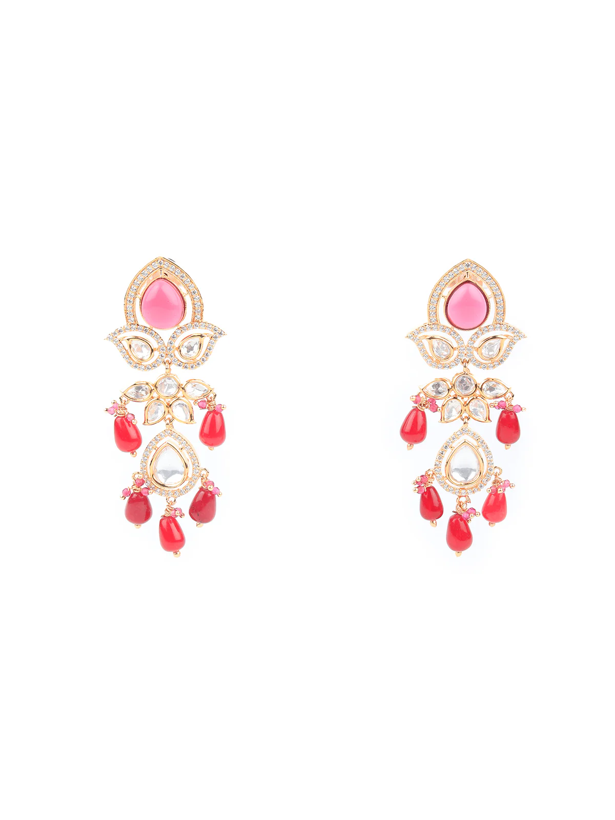 Odette Women Maroon And White Bridal Kundan Choker Necklace Set With Mangtika - Image 5