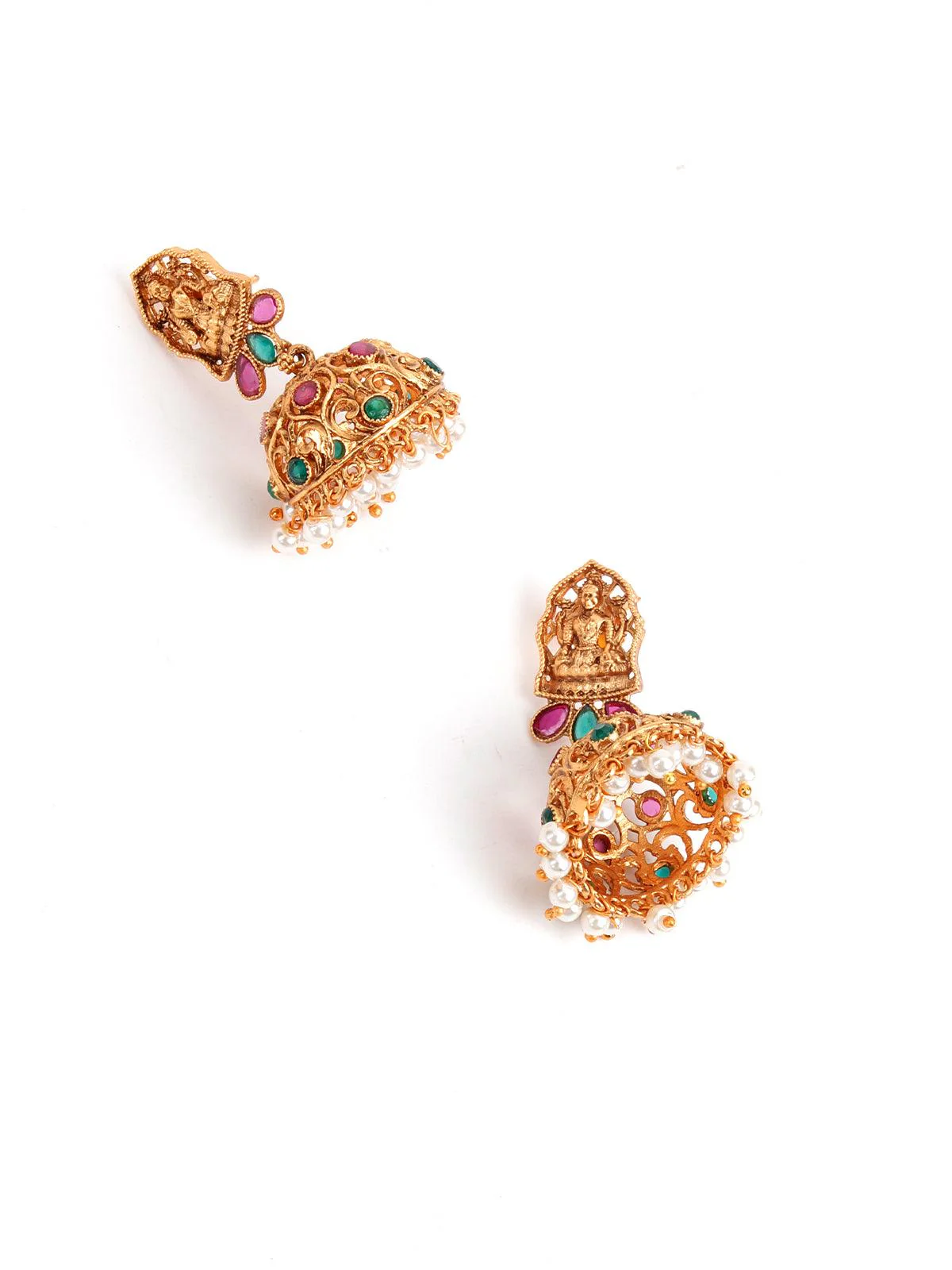 Odette Women Maroon Beaded Gold Plated Temple Jewellery Set - Image 7