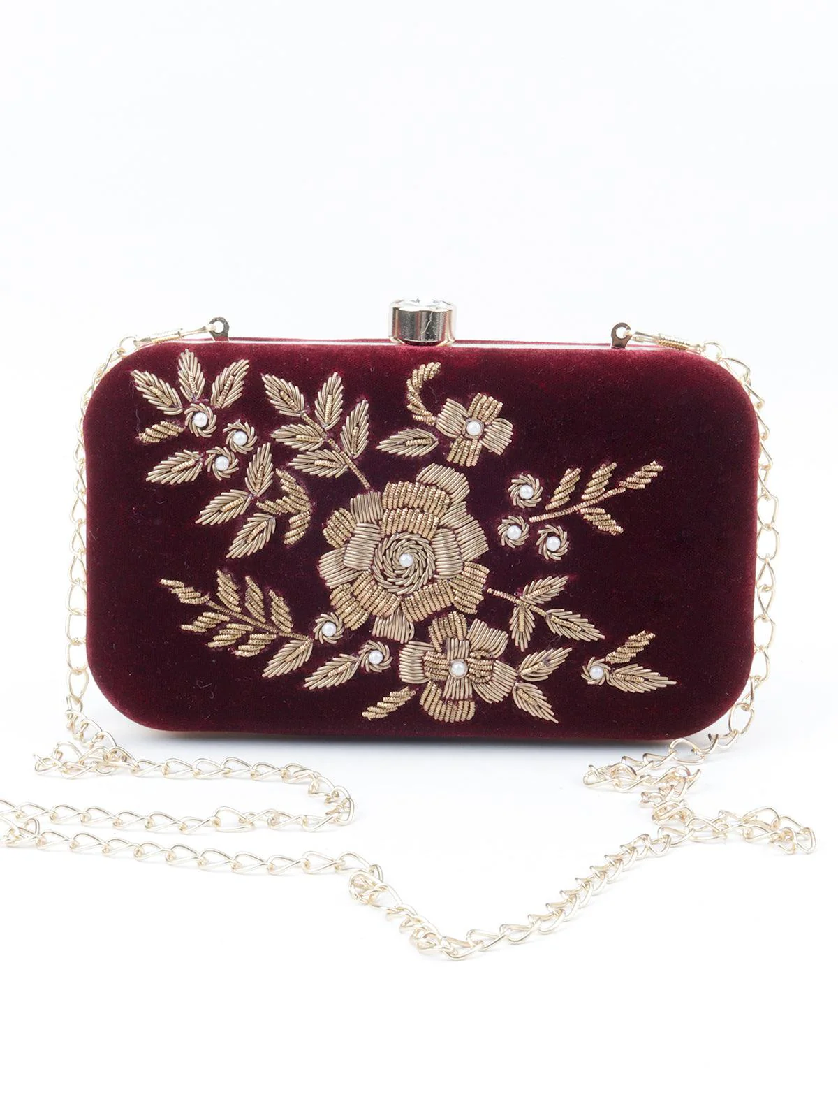 Odette Women Maroon Embellished Sassy Clutch - Image 3