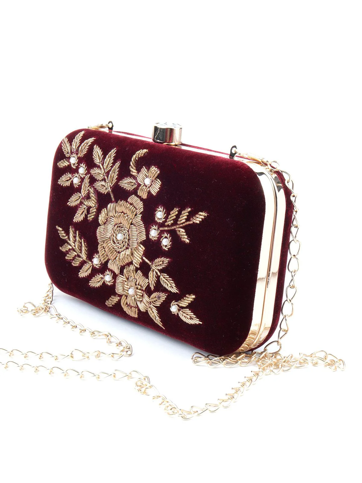 Odette Women Maroon Embellished Sassy Clutch - Image 4