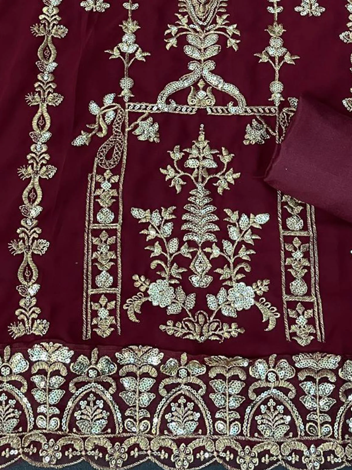 Odette Women Maroon Embroidered Georgette Semi Stitched Salwar Suit - Image 3
