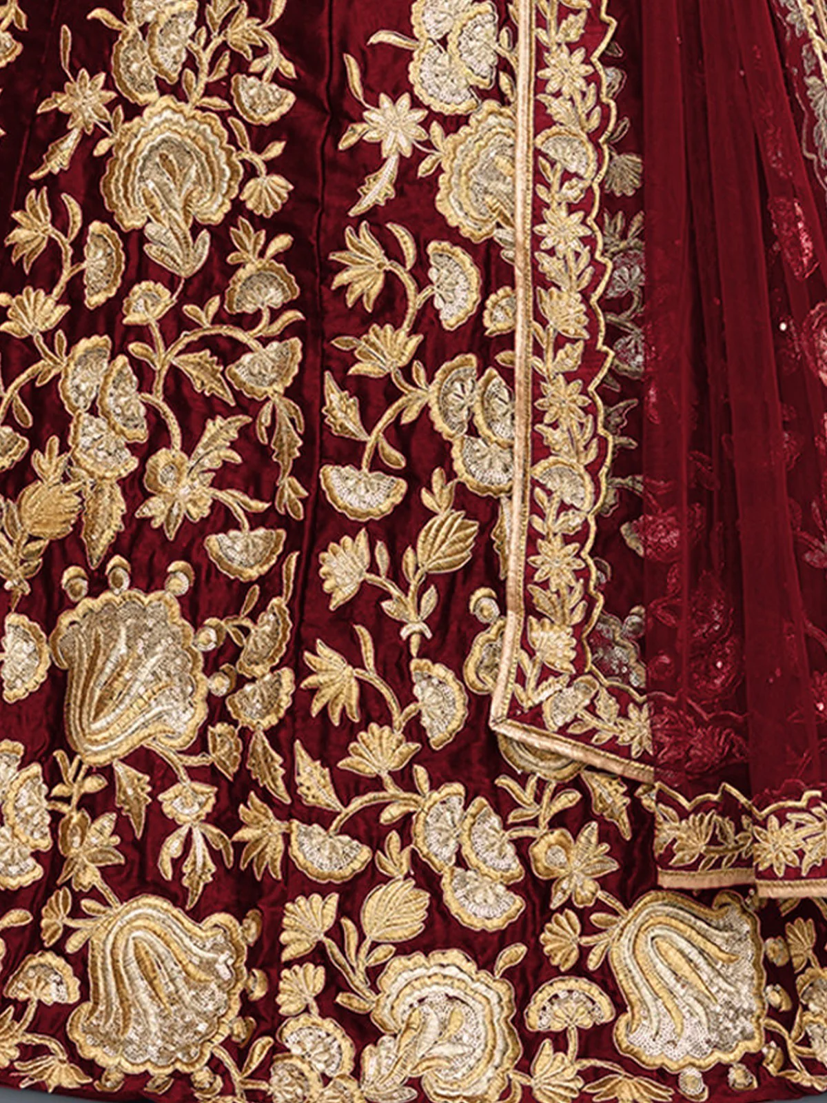 Odette Women Maroon Embroidered Semi Stitched Lehenga With Unstitched Blouse - Image 3