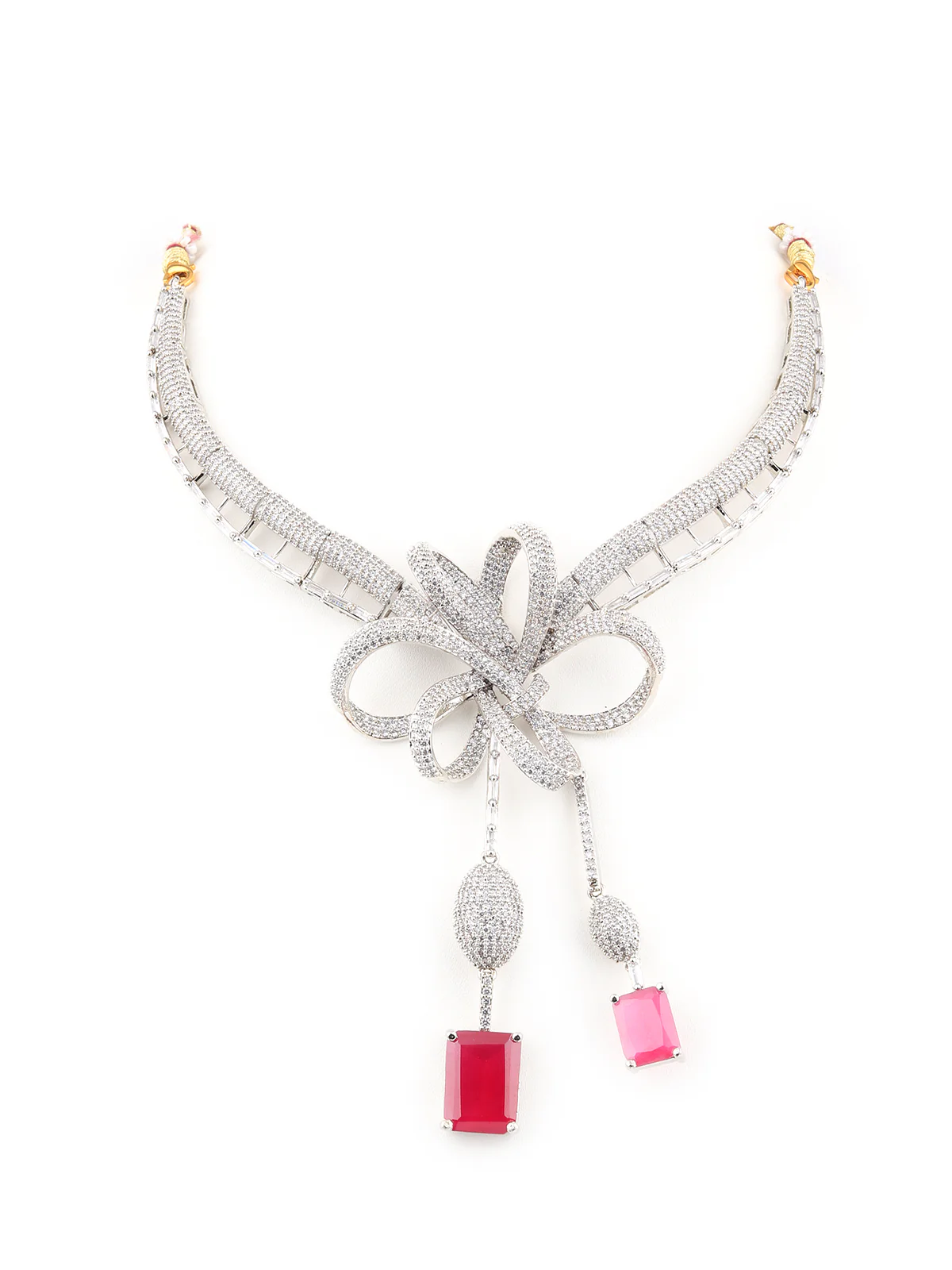 Odette Women Maroon German Rhodium Choker Neckpiece Set - Image 4