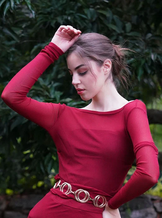 Odette Women Maroon Polyester Gauze And Lycra Belted Dress - Image 5