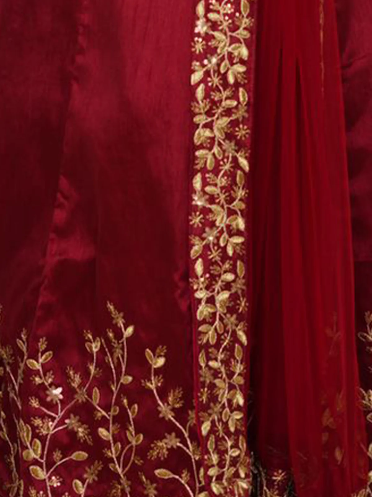 Odette Women Maroon Embroidered Art Silk Semi Stitched Lehenga With Unstitched Blouse - Image 6