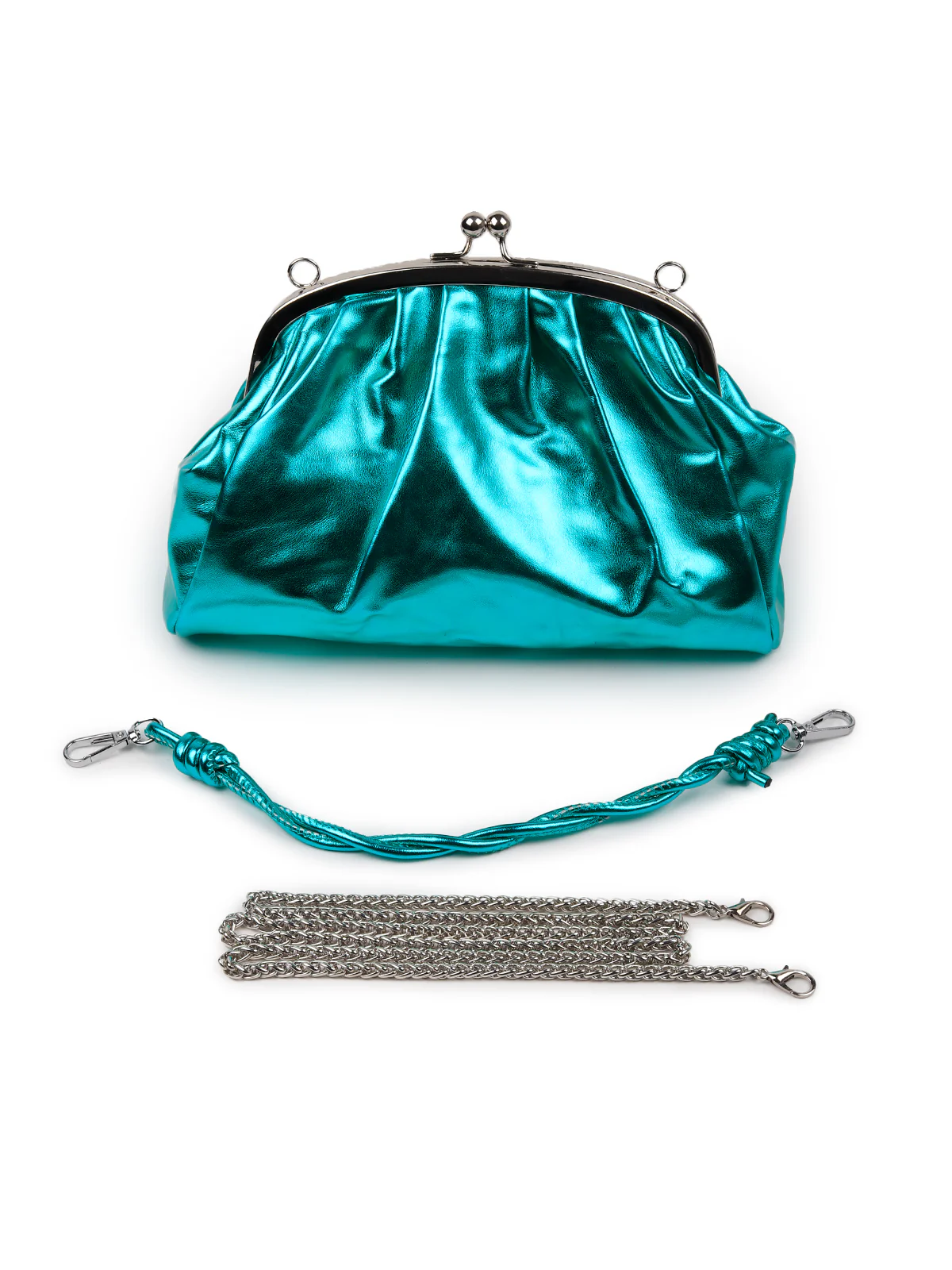 Odette Women Metallic Green Party Clutch - Image 5