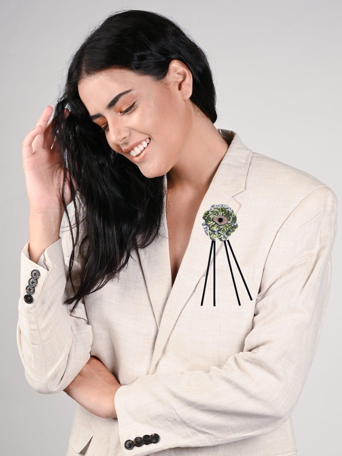 Odette Women Green Metal Brooch - Image 2