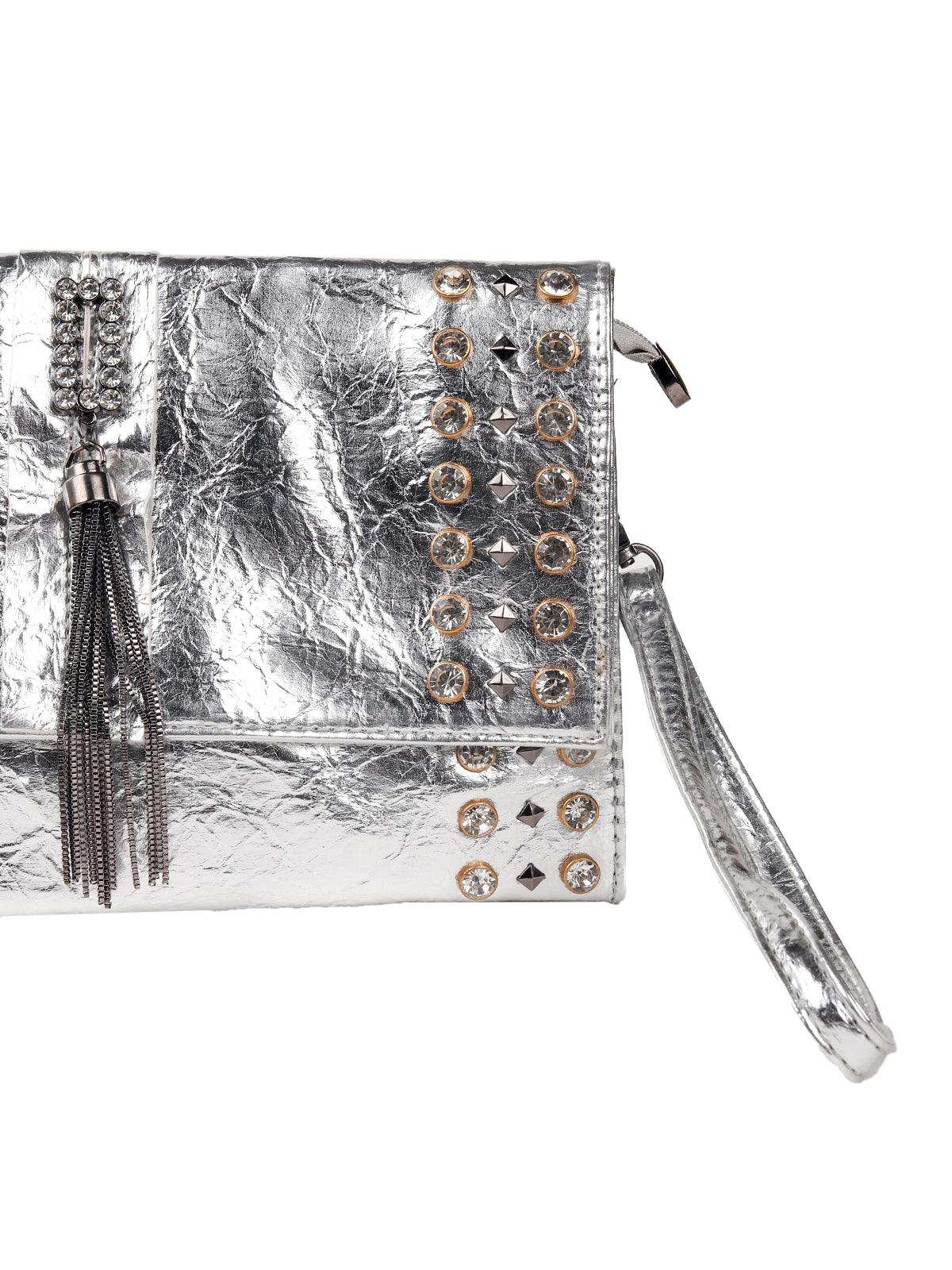 Odette Women Silver Letherette Clutch Bag - Image 5
