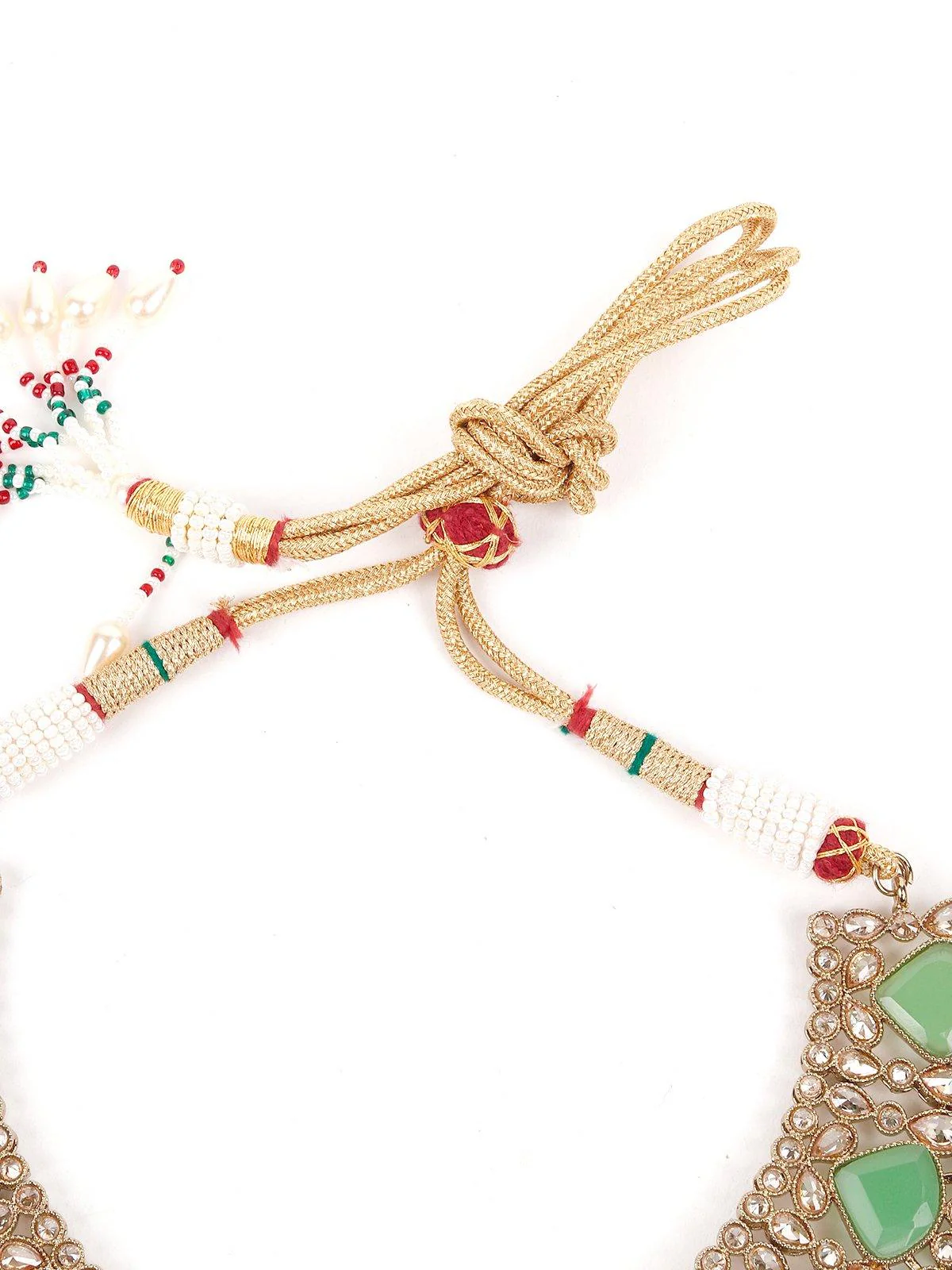 Odette Women Mint Green Engraved Stone Kundan Choker Set - Image 6