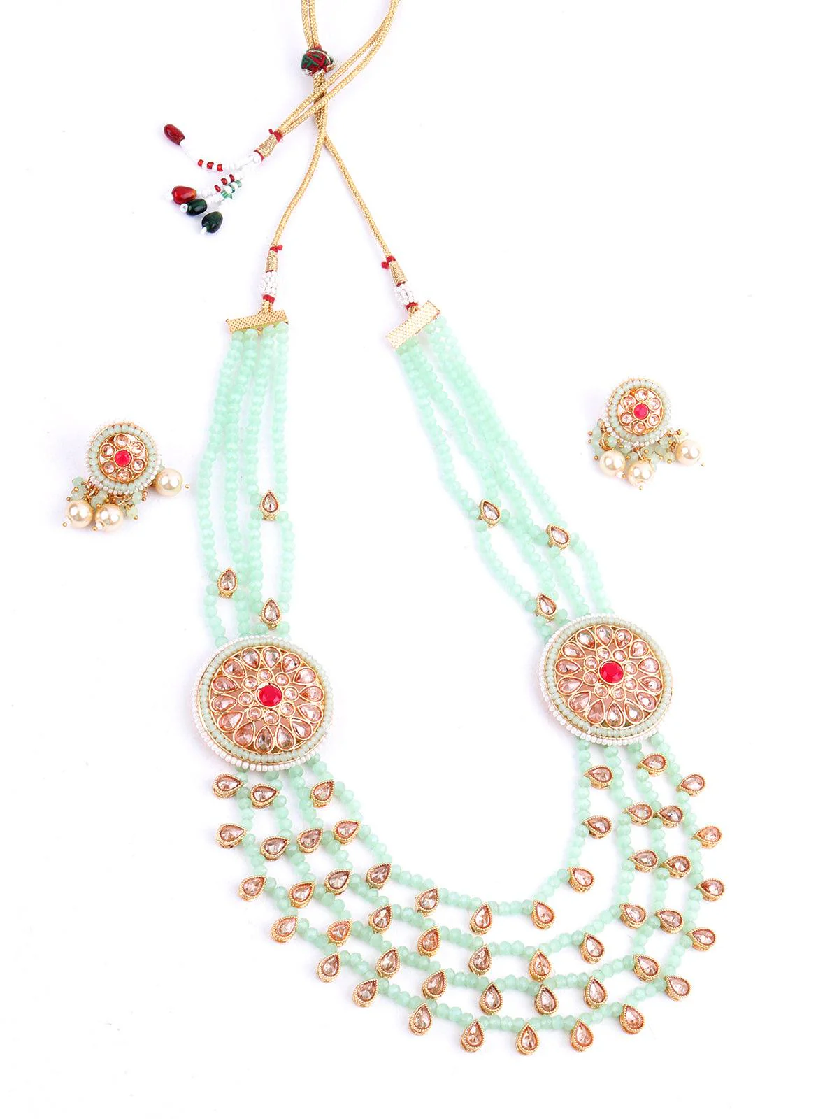 Odette Women Mint Green Kundan Necklace Set - Image 3
