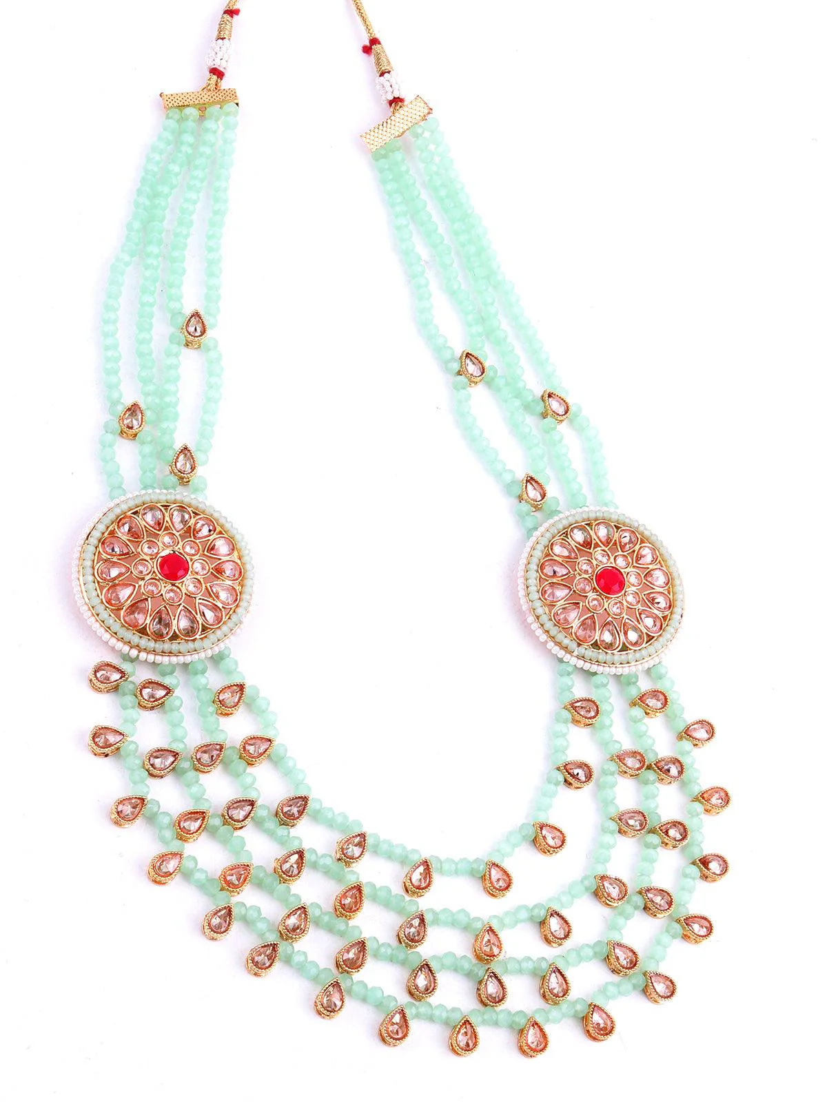 Odette Women Mint Green Kundan Necklace Set - Image 4
