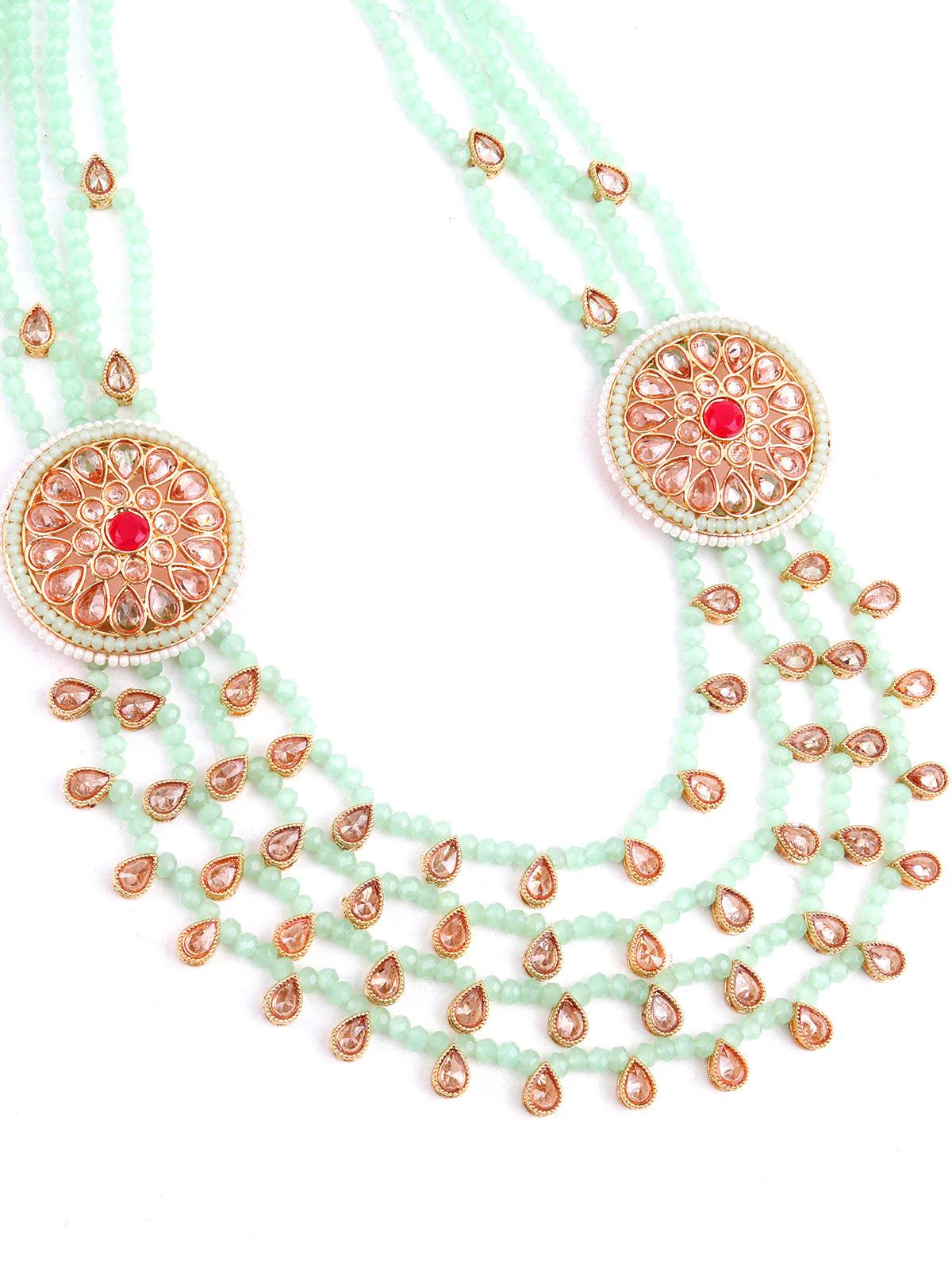 Odette Women Mint Green Kundan Necklace Set - Image 5
