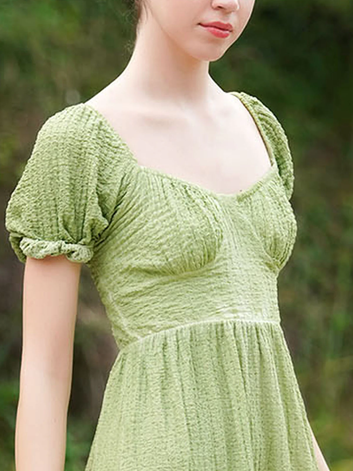 Odette Women Mint Green Textured Seer Sucker Stitched Dress - Image 5