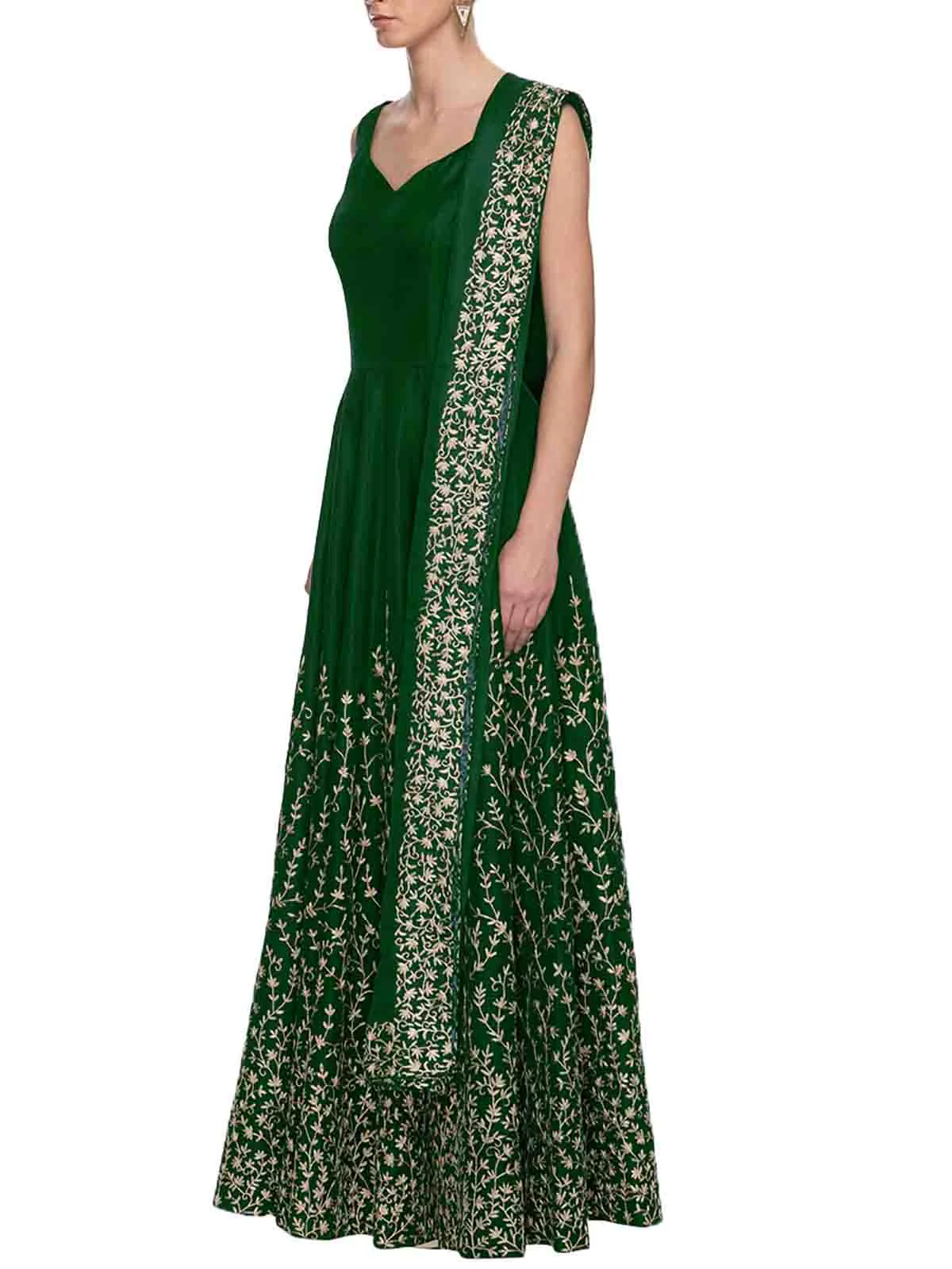 Odette Women Modern Green Semi Stitched Gown - Image 3