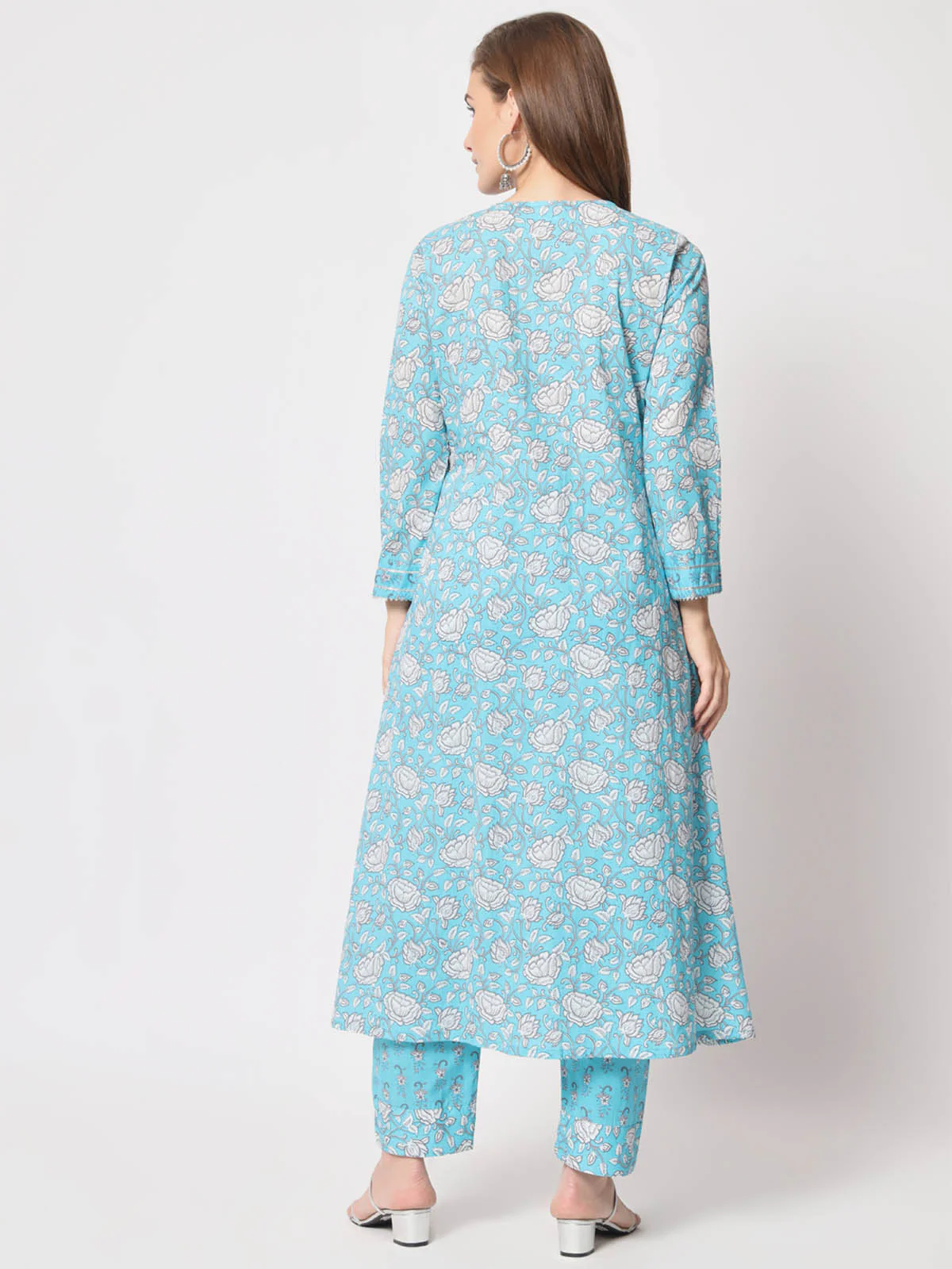 Odette Women Modern Light Blue Cotton Printed Stitched Kurta Set - Image 5